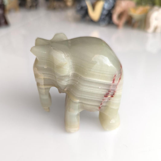 Handmade Heavy Light Green Onyx Elephant Statue with Gray Streaks, 1980s