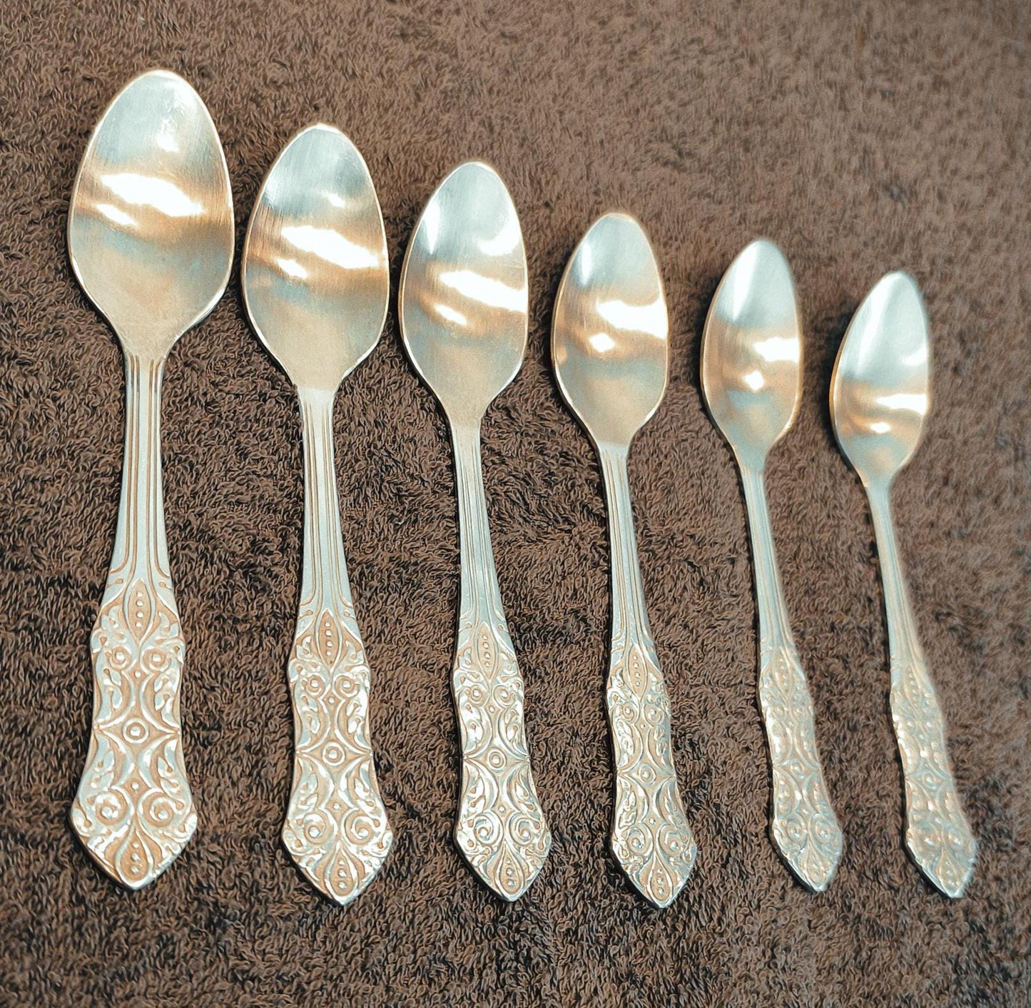 Set of 6 Melchior Silver-Tone Teaspoons with Ornamental USSR 1970s