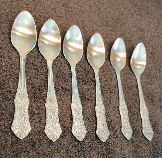 Set of 6 Melchior Silver-Tone Teaspoons with Ornamental USSR 1970s