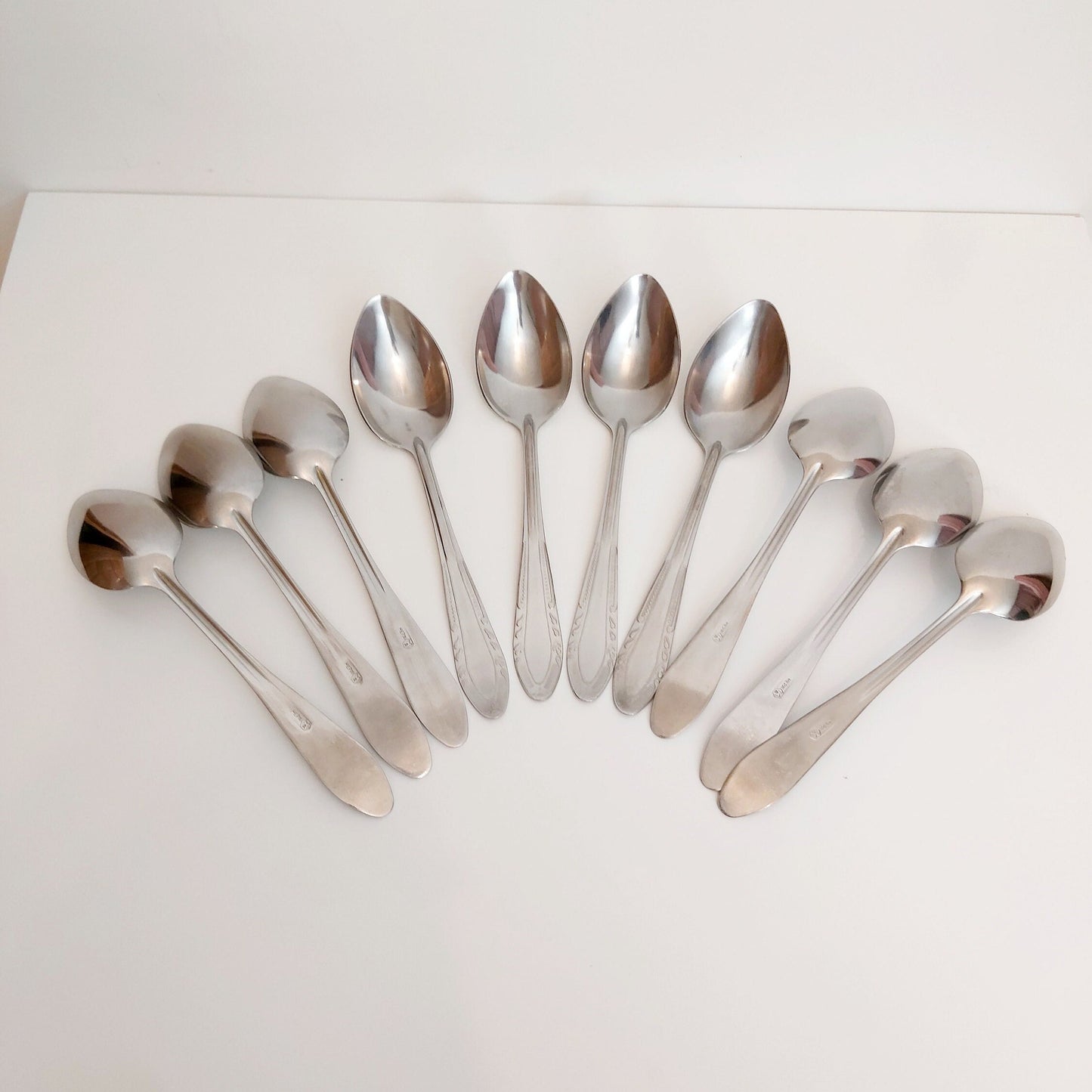 Stainless Steel Dining Spoons - Ornamental Pattern, Set of 10 1970s