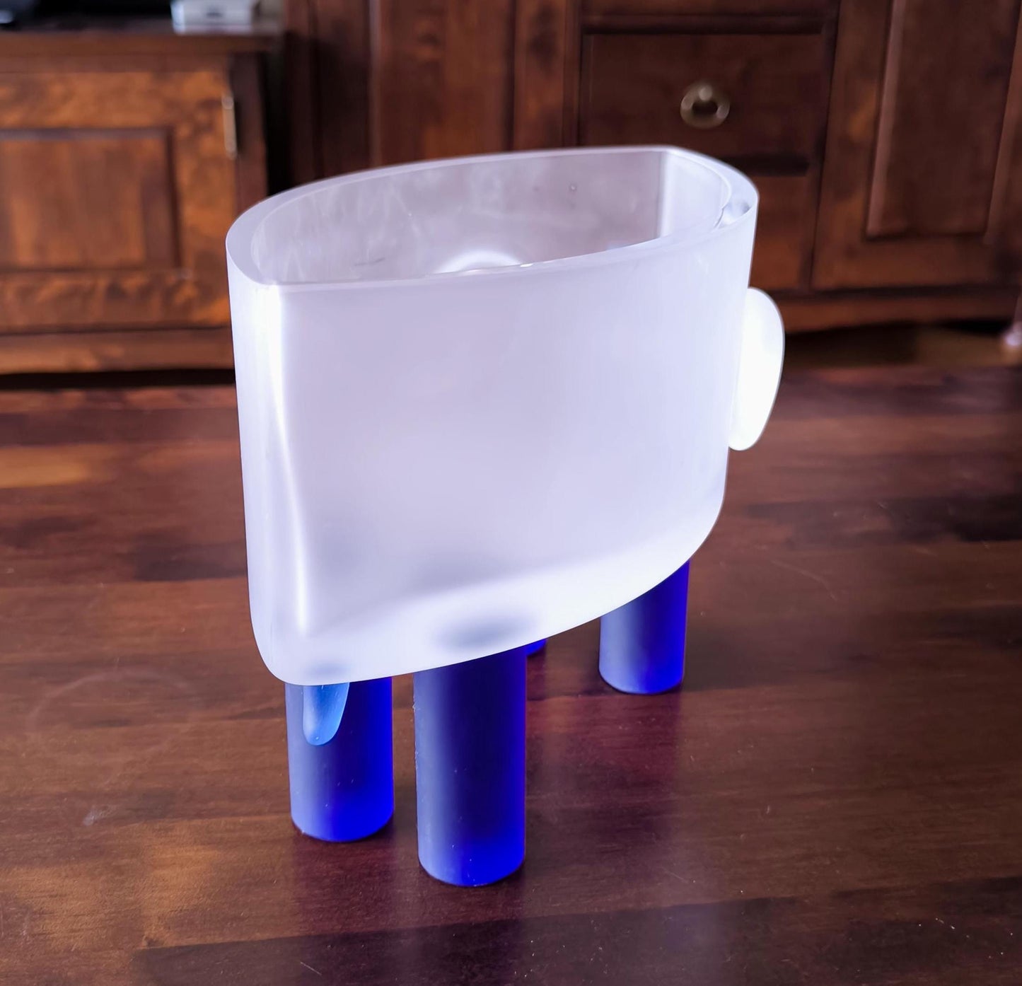 Borowski Sculptural Glass Elephant Bowl, Frosted & Blue, Collectible Art, 2000s