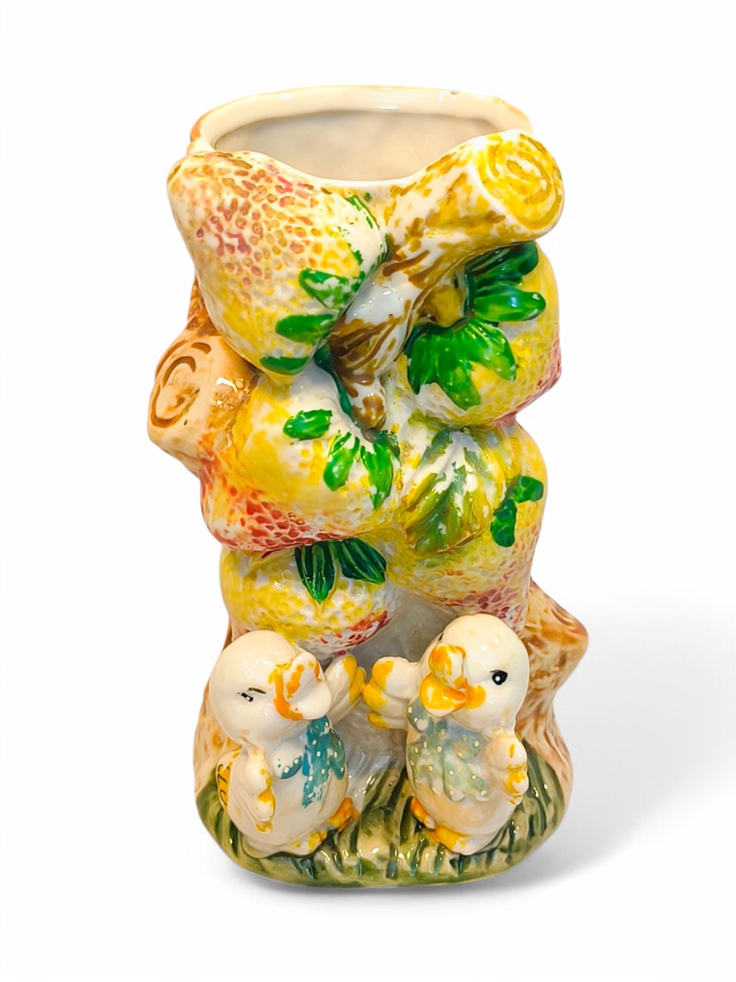 Vintage Handmade Vase with Two Ducklings, USSR 1970s