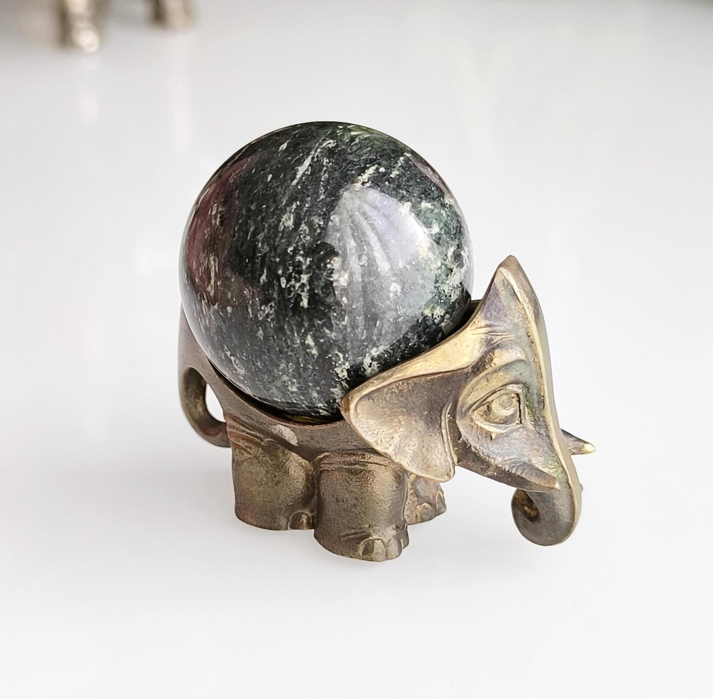 Small Bronze Asian Elephant Statue with Esoteric Black Stone, 1980s