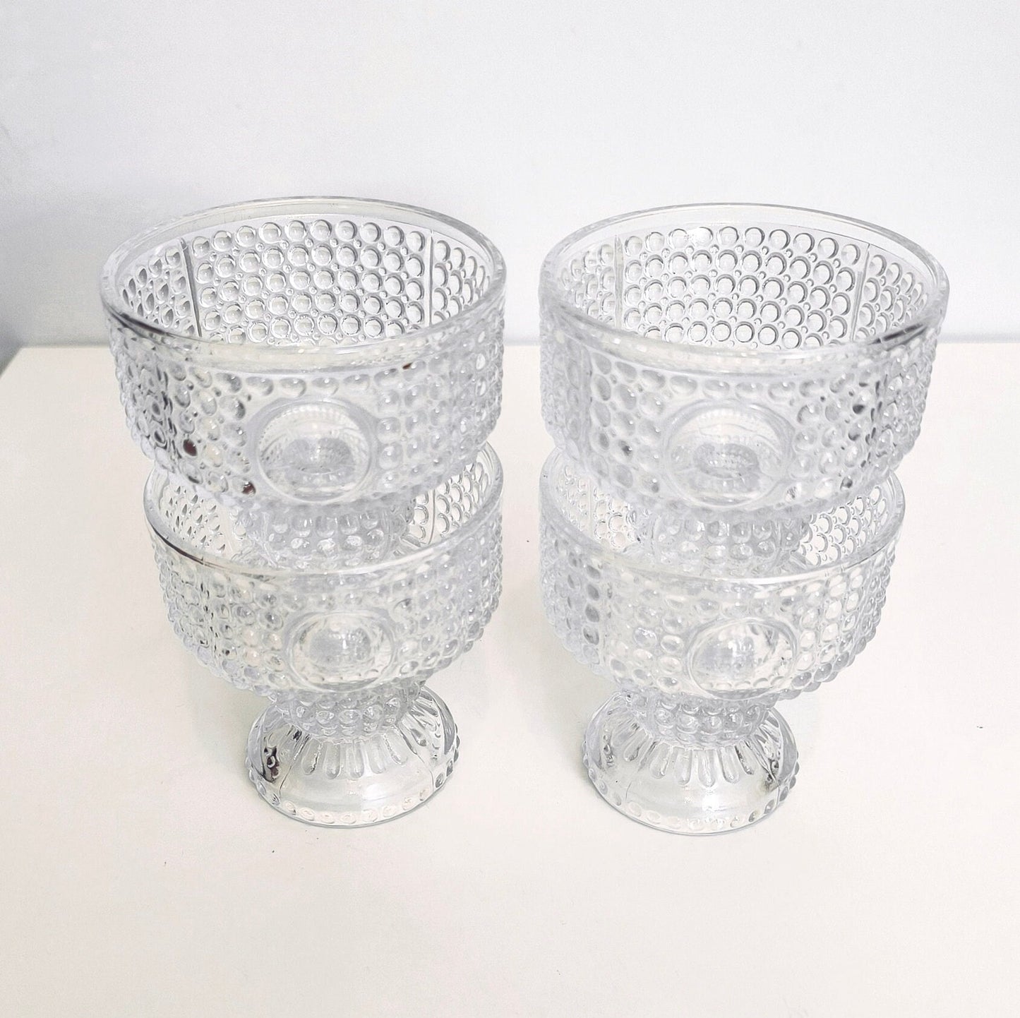 Set of 4 Ice Cream Cups, Pressed Glass Dessert Cups, Designed by Adolf Matura, Libochovice Glassworks, 1970s, Czechoslovakia