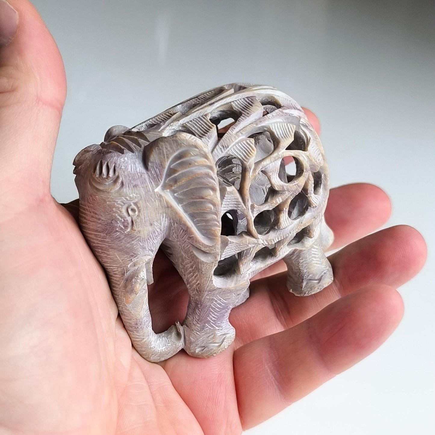 Gray Stone Elephant Statue With a Baby Elephant Inside, Handmade 1980s