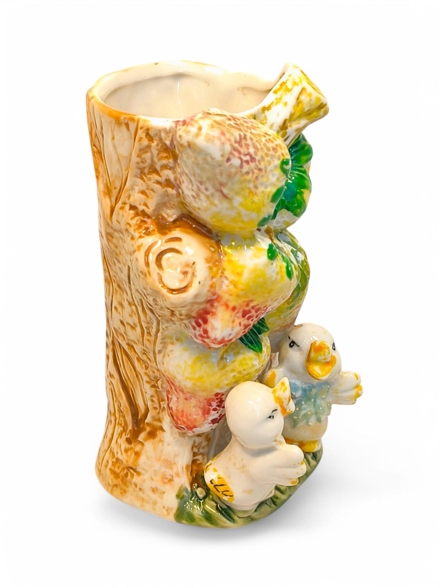 Vintage Handmade Vase with Two Ducklings, USSR 1970s