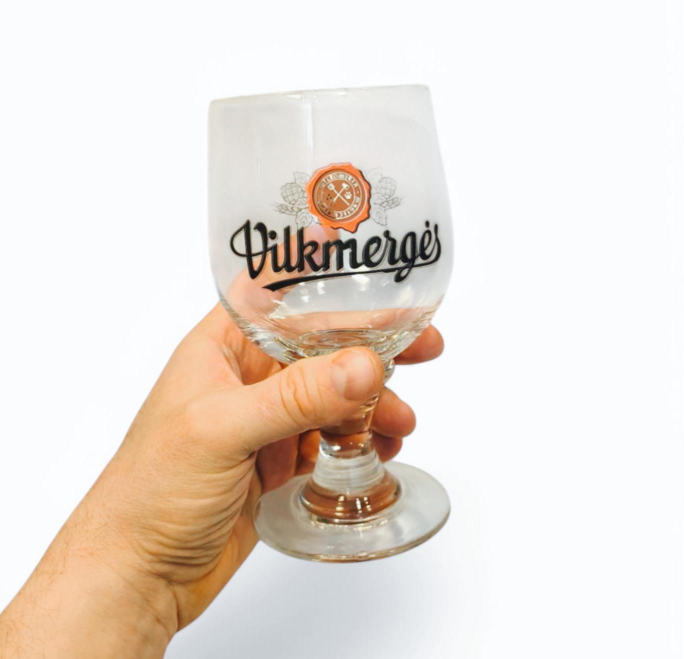 Set of 6 Tall 0.5 L Vilkmerges Beer Glasses, Original Lithuania