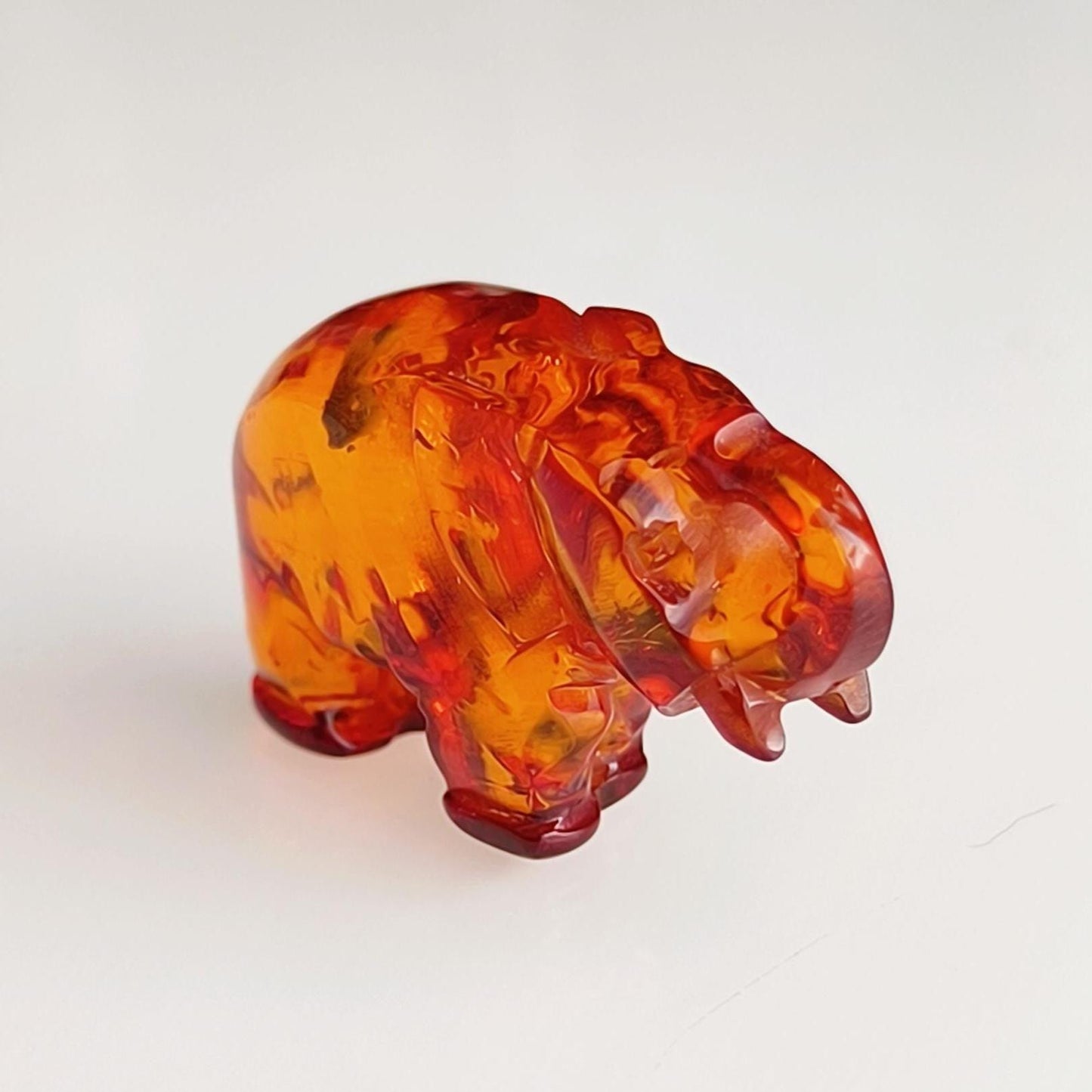 Brown Transparent Bakelite Elephant Trunk Up Handmade 1970s