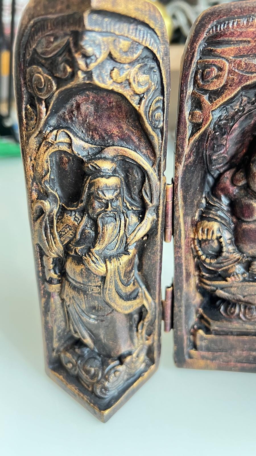 Wood Triptych Altar with Buddha Figures 1970s