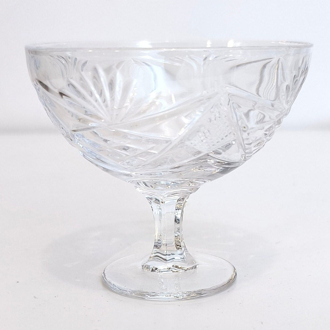 Set of 4 Sparkling Wine Glasses. Vintage Ice Cream Cups. Pressed Glass Crystal Dessert Cups, Made in Soviet Union, 1970s