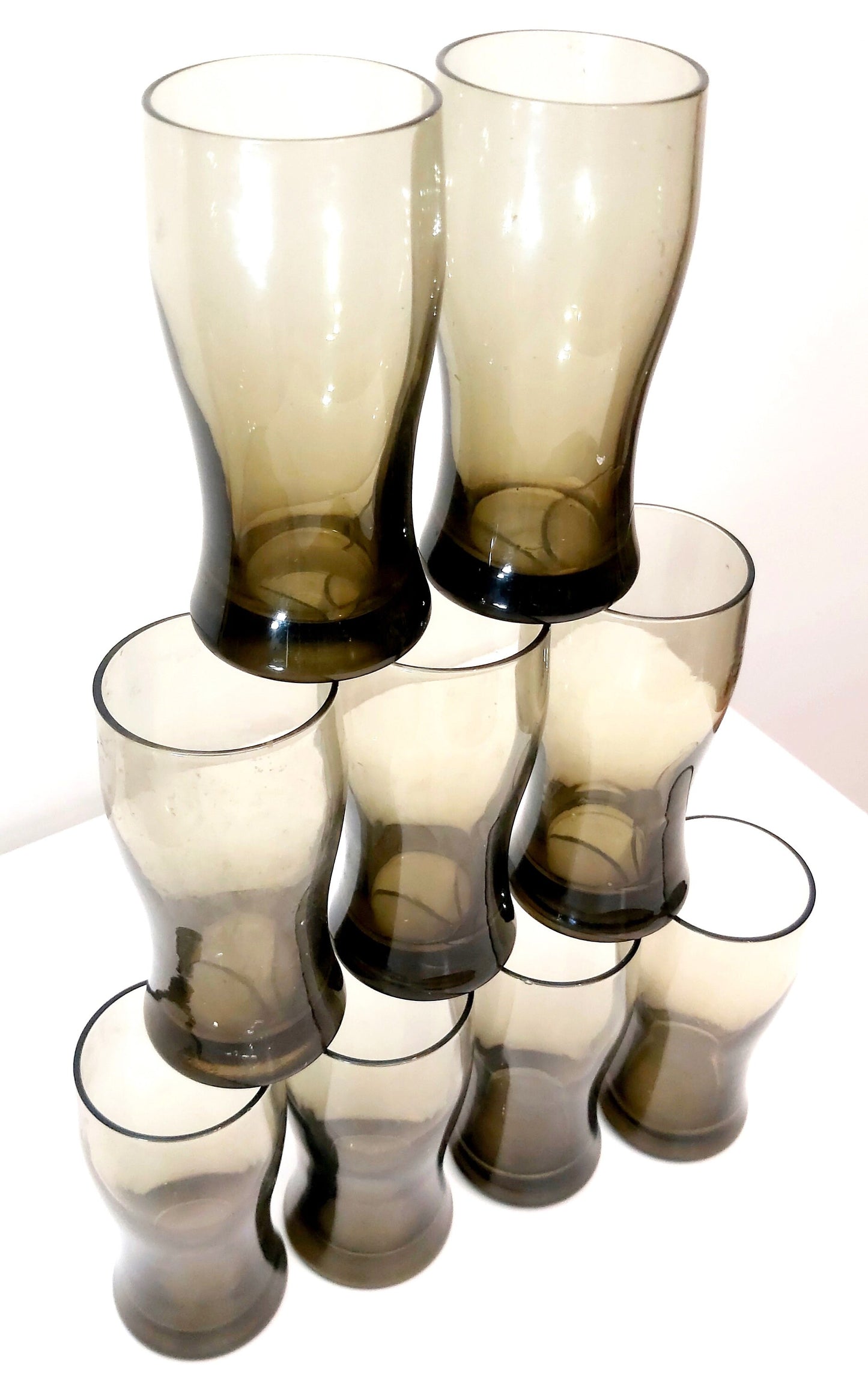 Vintage Smoke Brown Glass Tumblers - 1970s Drinkware Set of 6