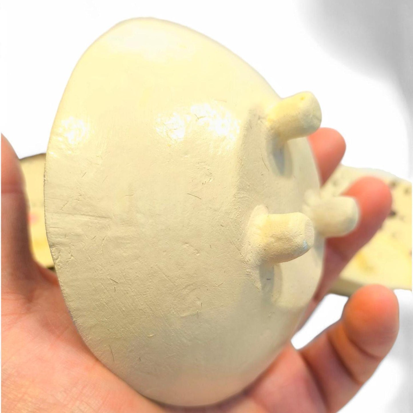 Three Handmade Coconut Shell Bowls on Legs, Hand-Painted, Ceramic Faces