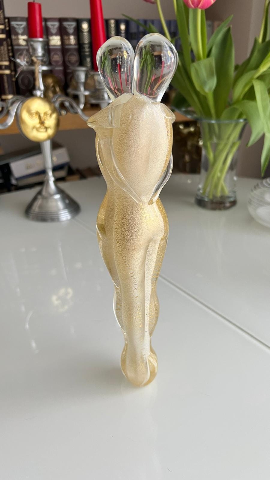 Murano Glass Sculpture "The Lovers", Gold Leaf Italy 1980