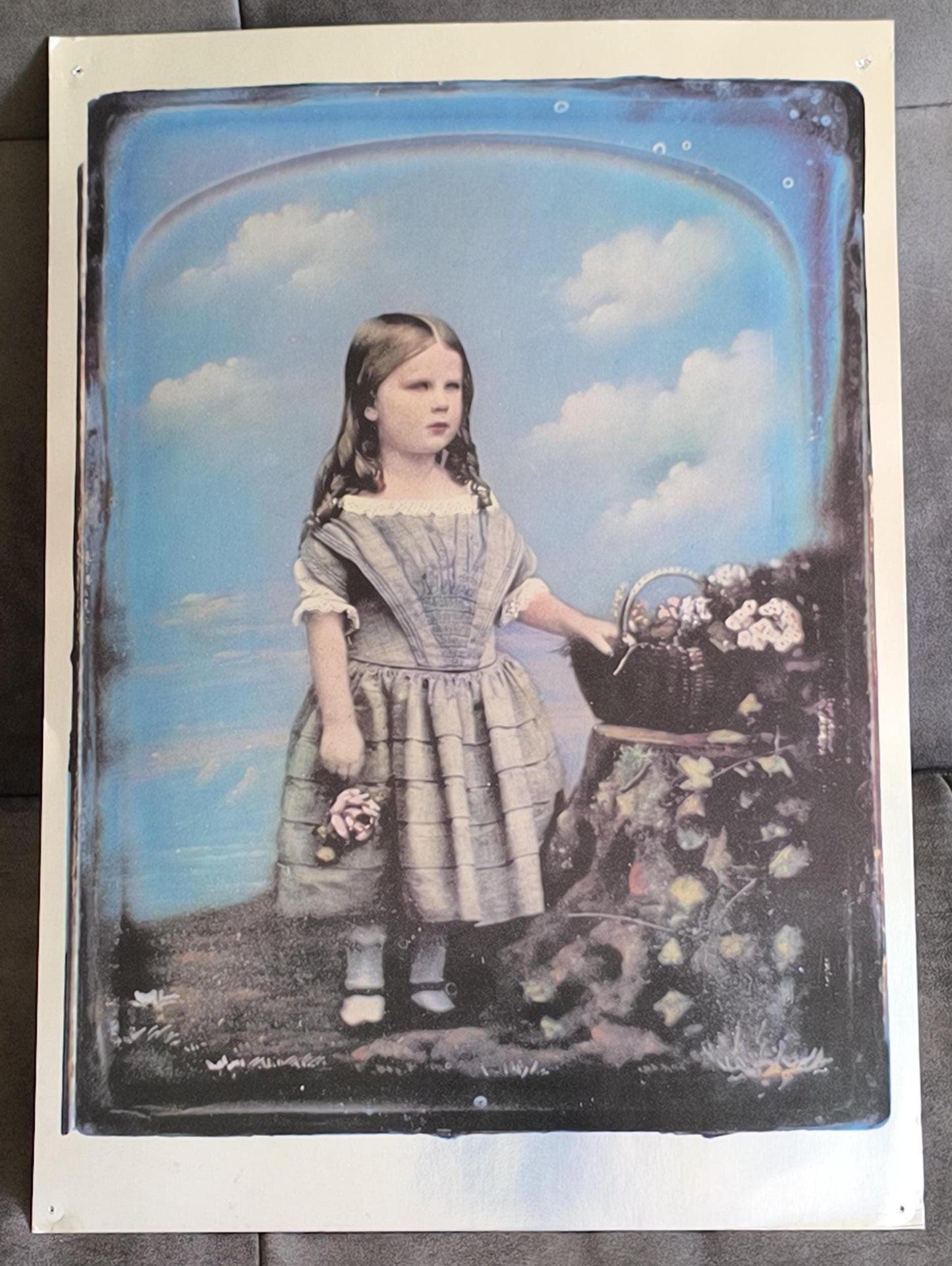 Silvered Daguerreotype of Young Lady Painting by Kilburn, 1980s Print