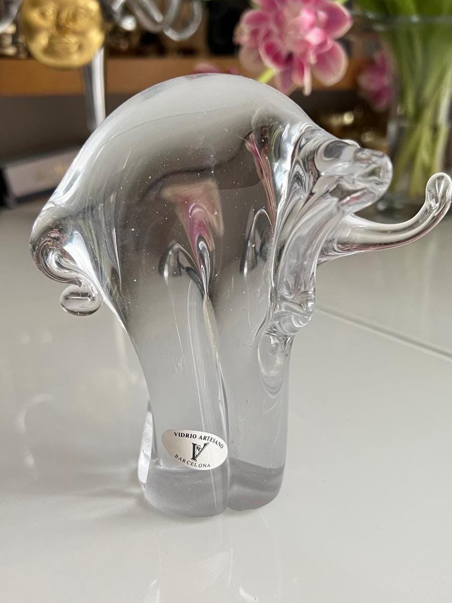 Clear Glass Stylized Elephant Figurine Barcelona 1980s