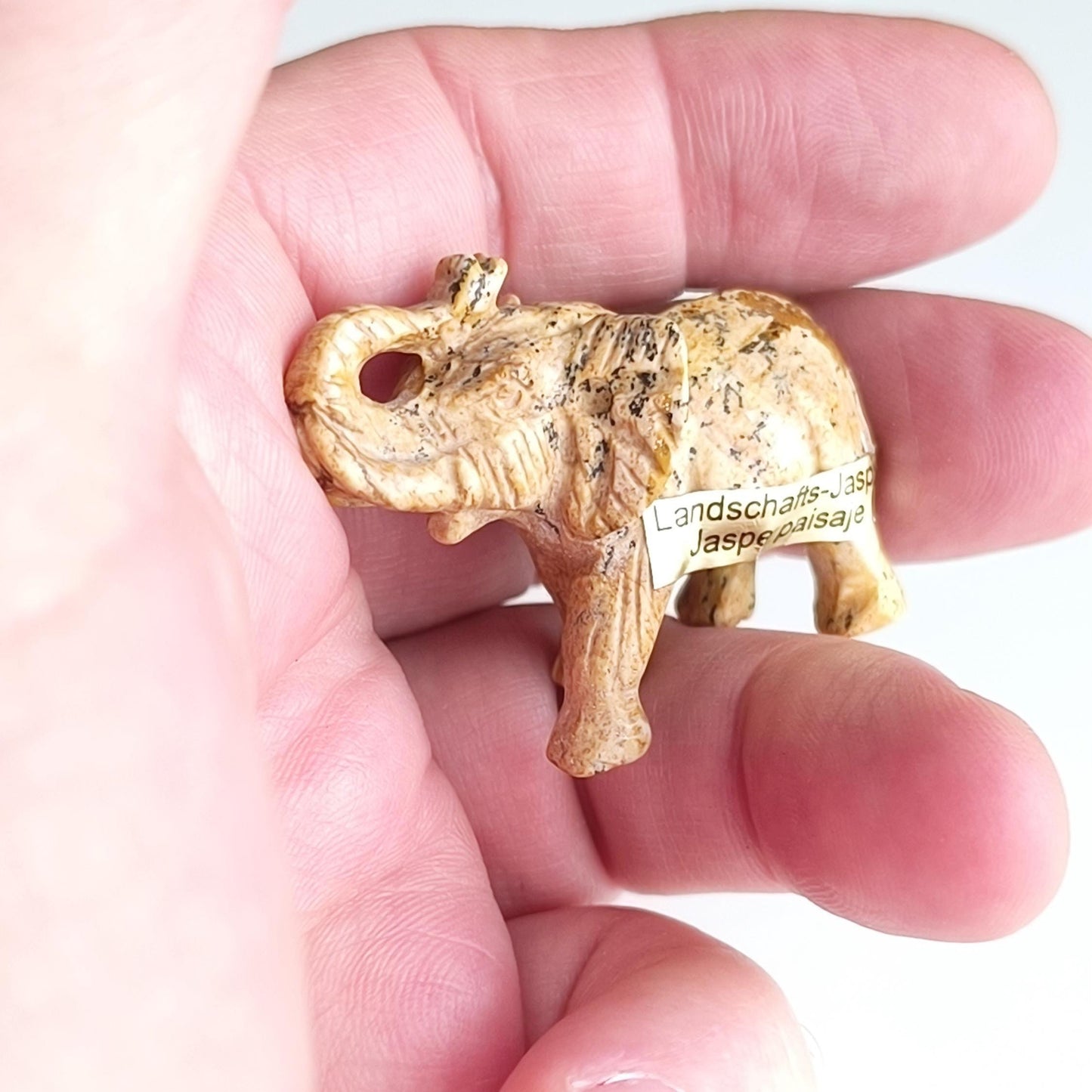 Light Brown Stone Elephant Raised Trunk Asian Handmade 2000s