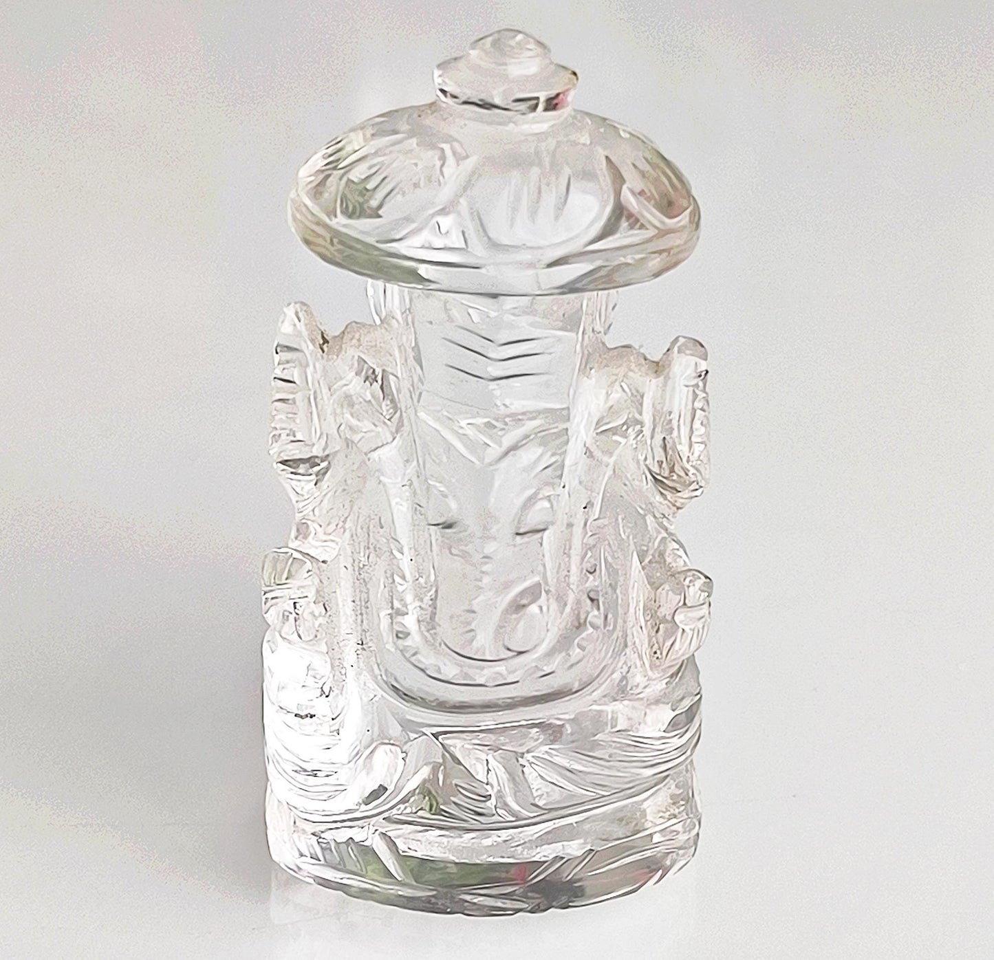 Small Clear Glass Crystal Seated Ganesha Statue, Khmer Ganapati, Hindu Elephant God, 1980s