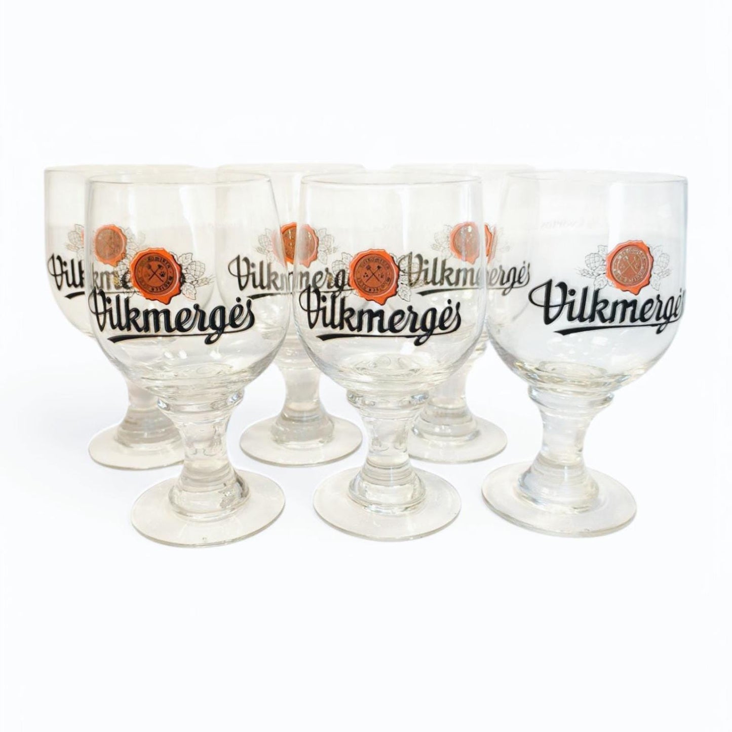 Set of 6 Tall 0.5 L Vilkmerges Beer Glasses, Original Lithuania
