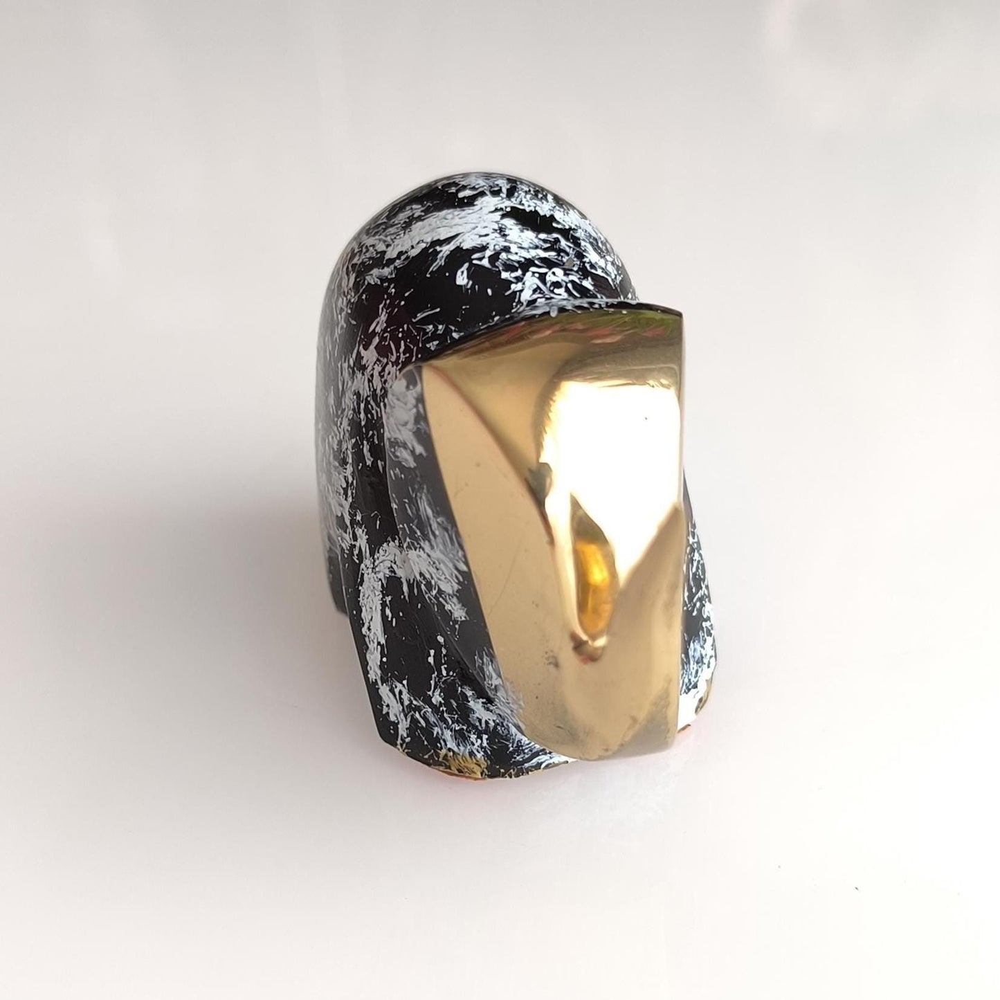 Handmade Small Black Elephant Statue with White Accents and Gold Head, 1980s