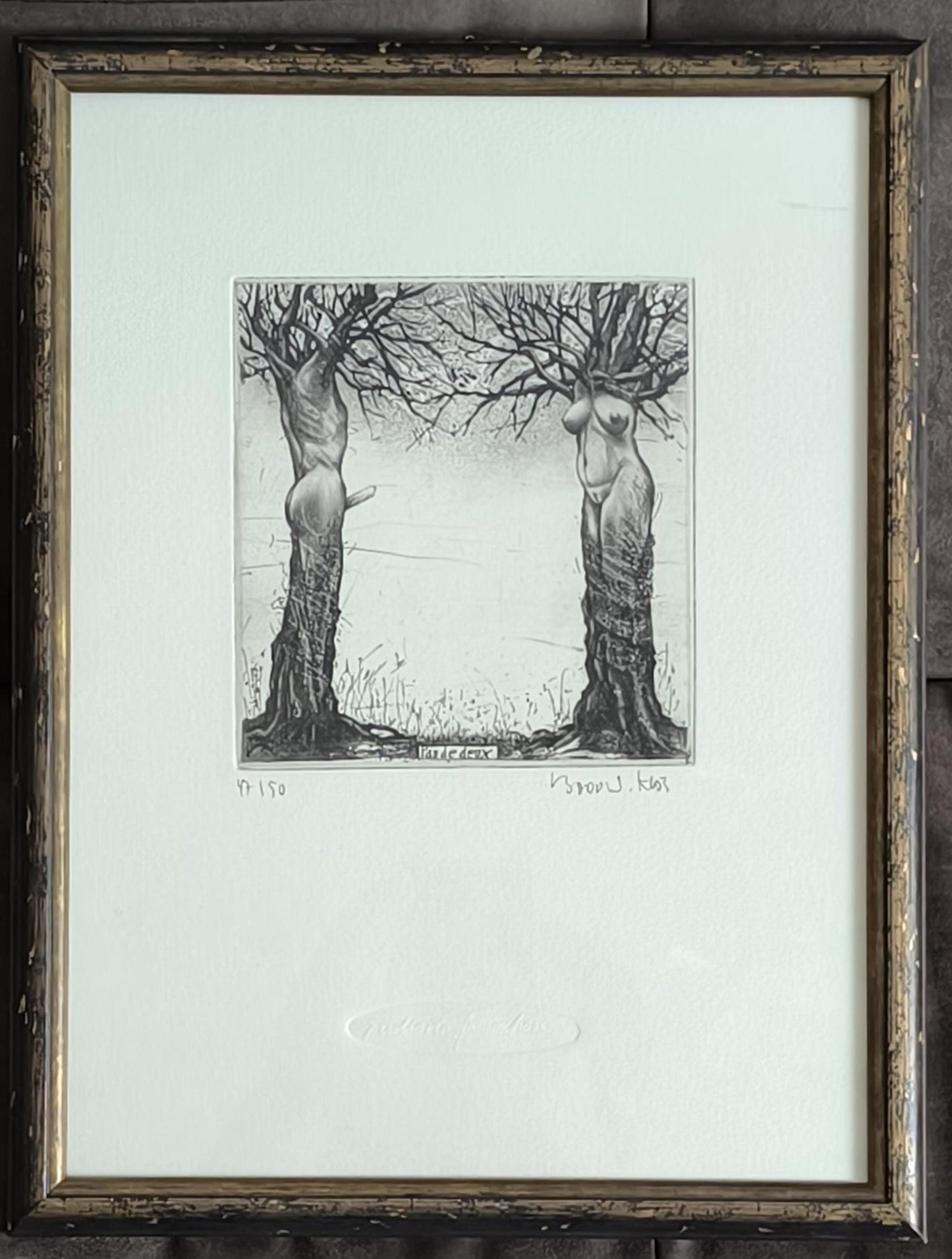 Bodo W. Klös Etching "Pas de Deux", Erotic Trees, Germany 1980s