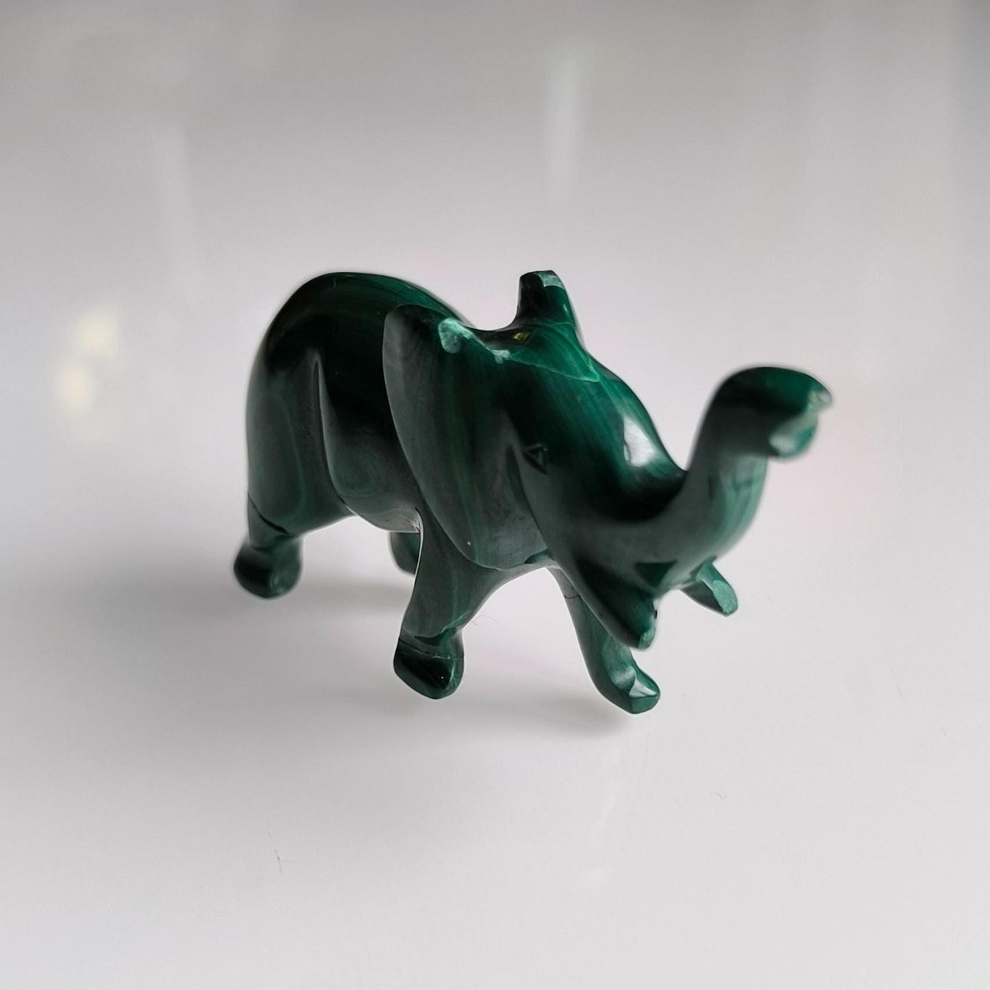 Small green malachite elephant figurine, handmade 1980s