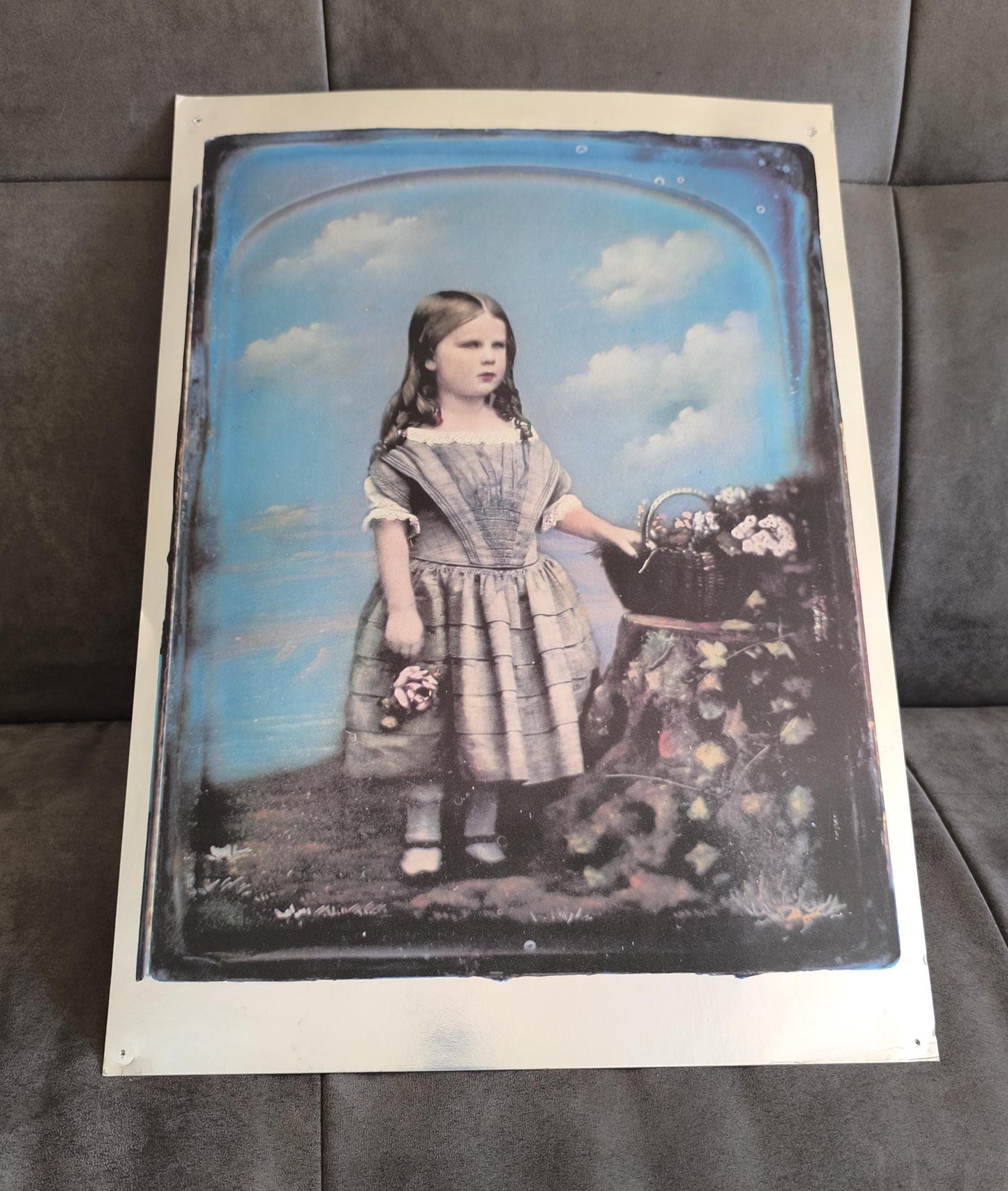 Silvered Daguerreotype of Young Lady Painting by Kilburn, 1980s Print