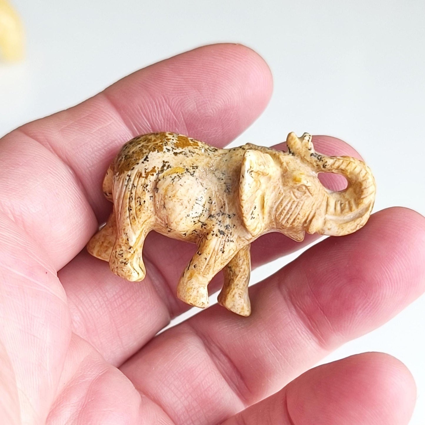 Light Brown Stone Elephant Raised Trunk Asian Handmade 2000s