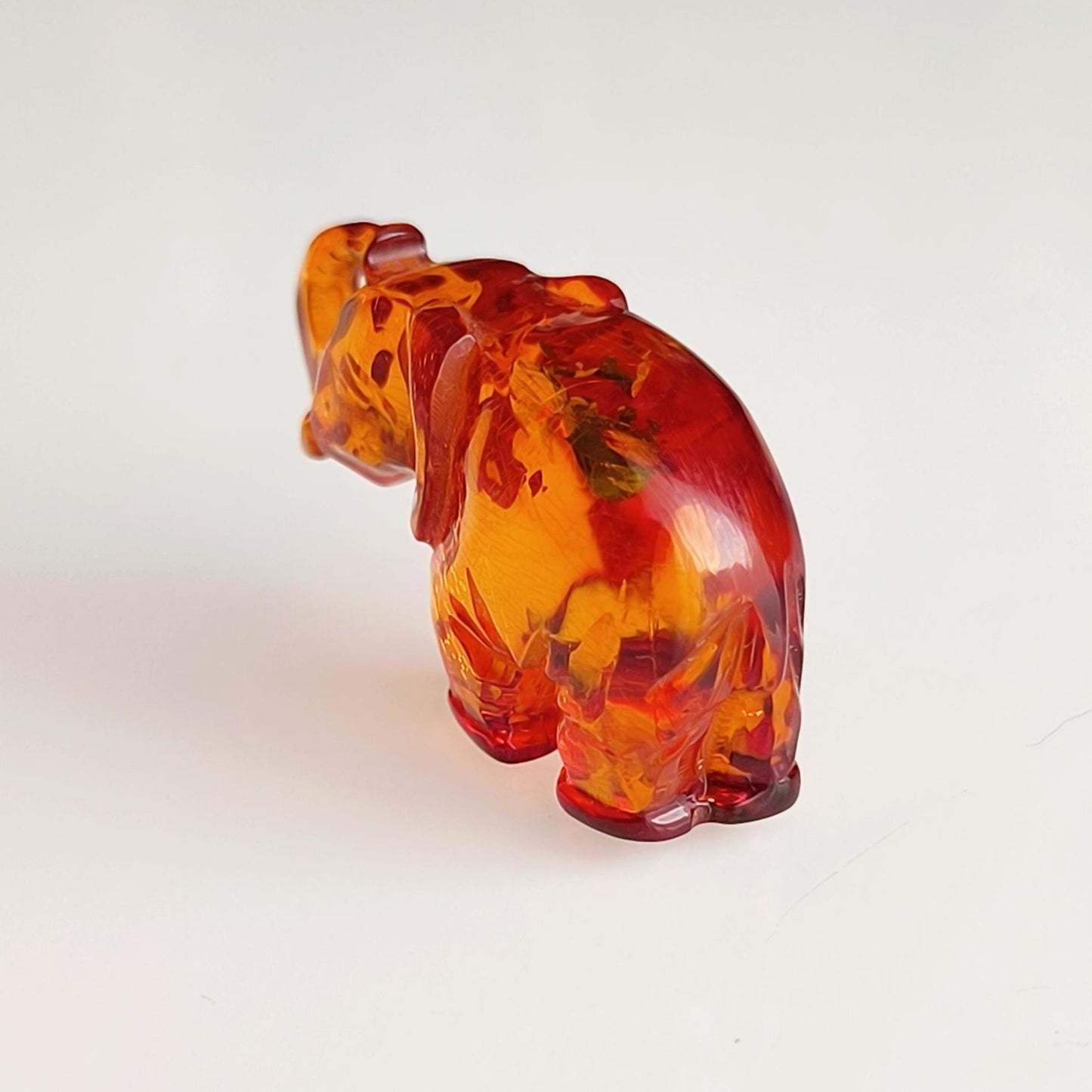 Brown Transparent Bakelite Elephant Trunk Up Handmade 1970s