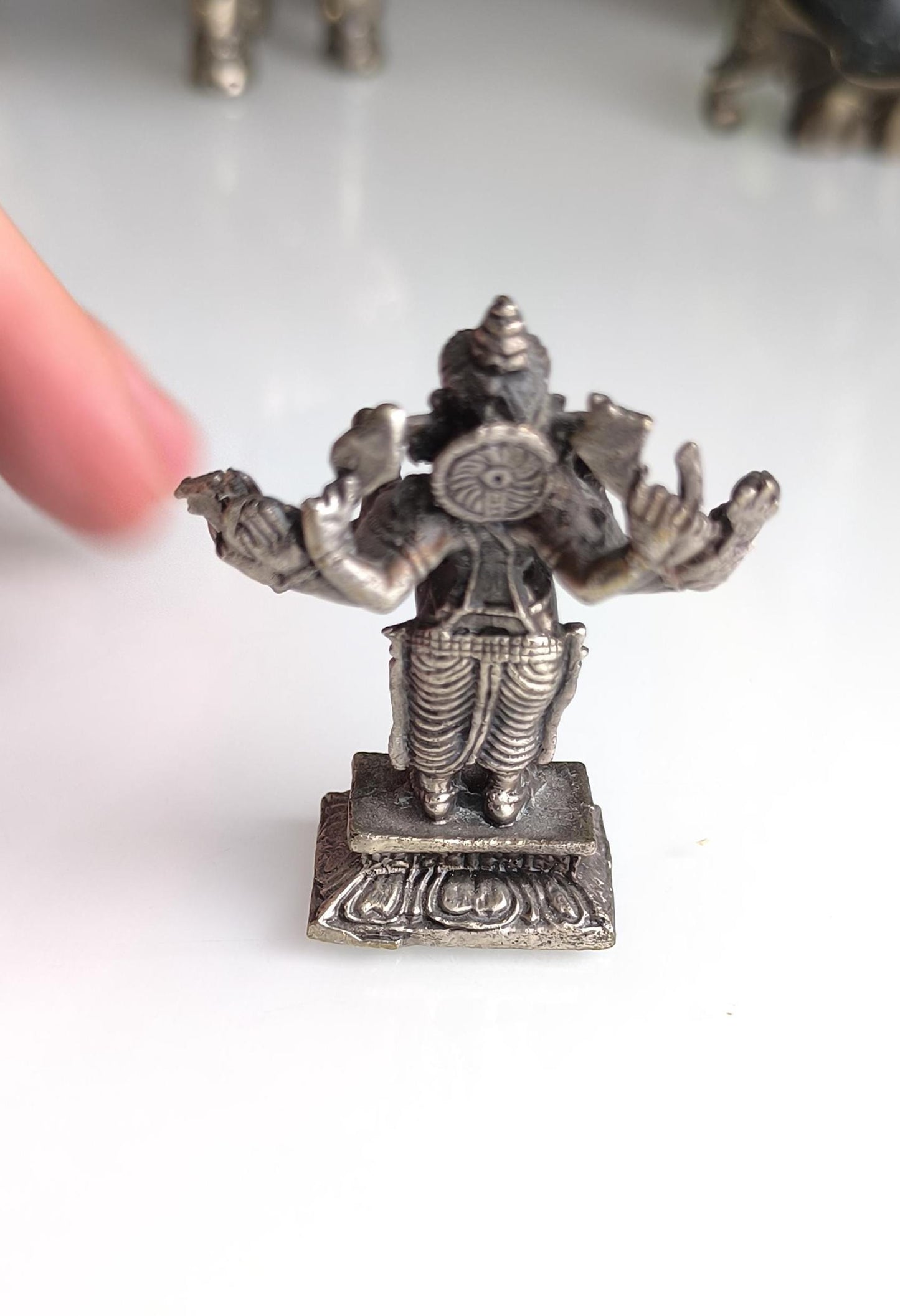 Bronze Silver Tone Small Ganesha Statue with Many Hands – Hindu Elephant Deity, 1970s