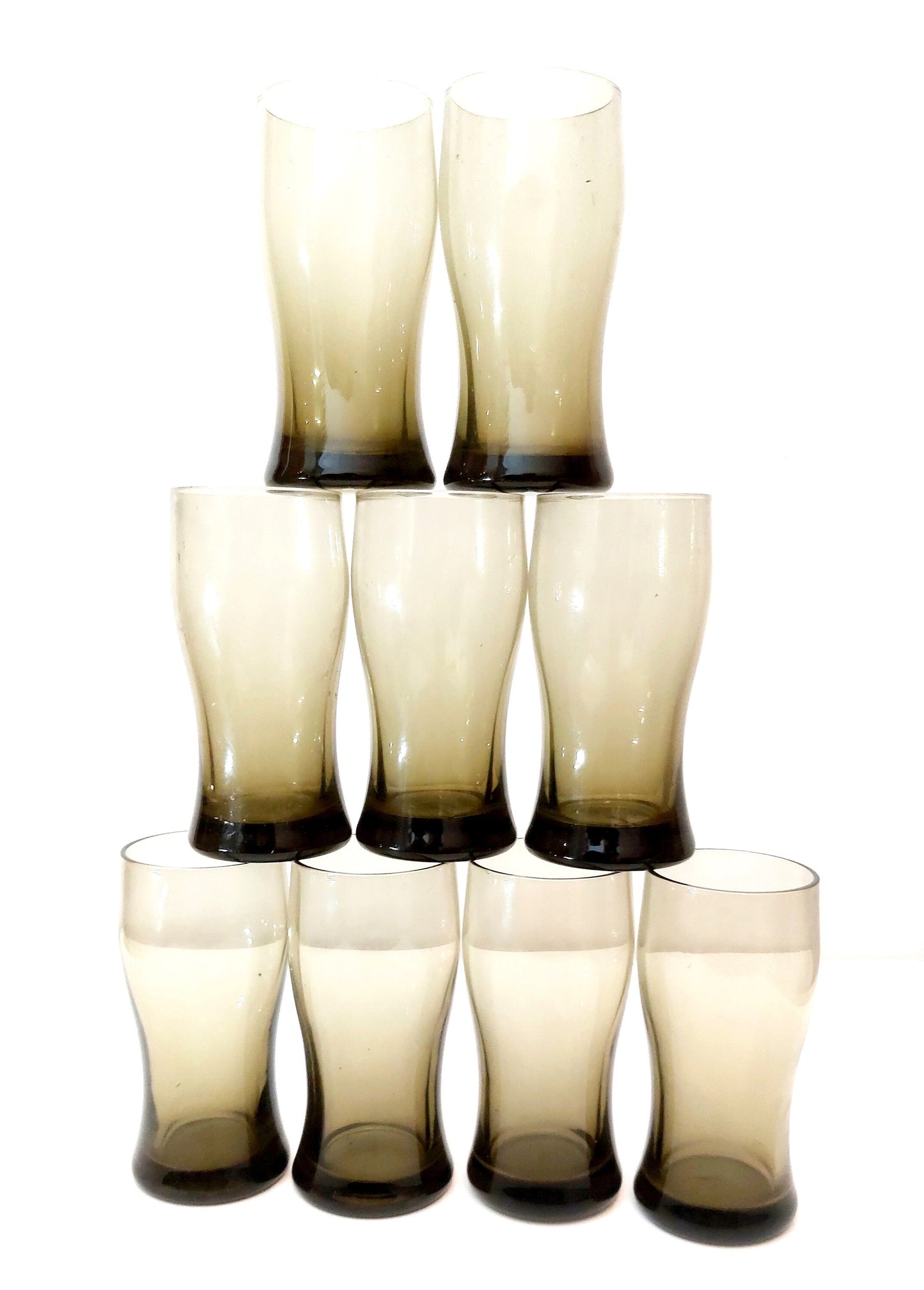 Vintage Smoke Brown Glass Tumblers - 1970s Drinkware Set of 6