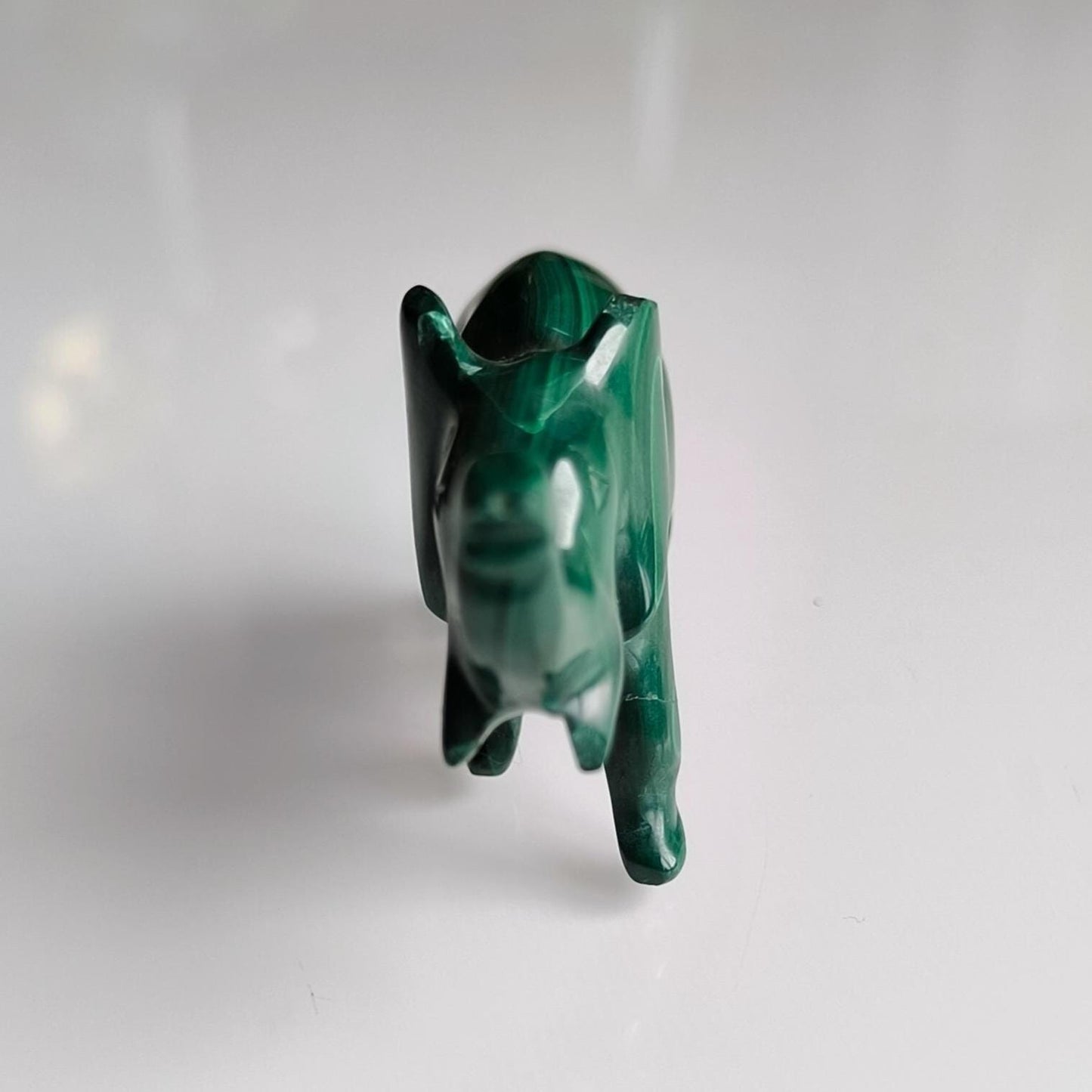 Small green malachite elephant figurine, handmade 1980s