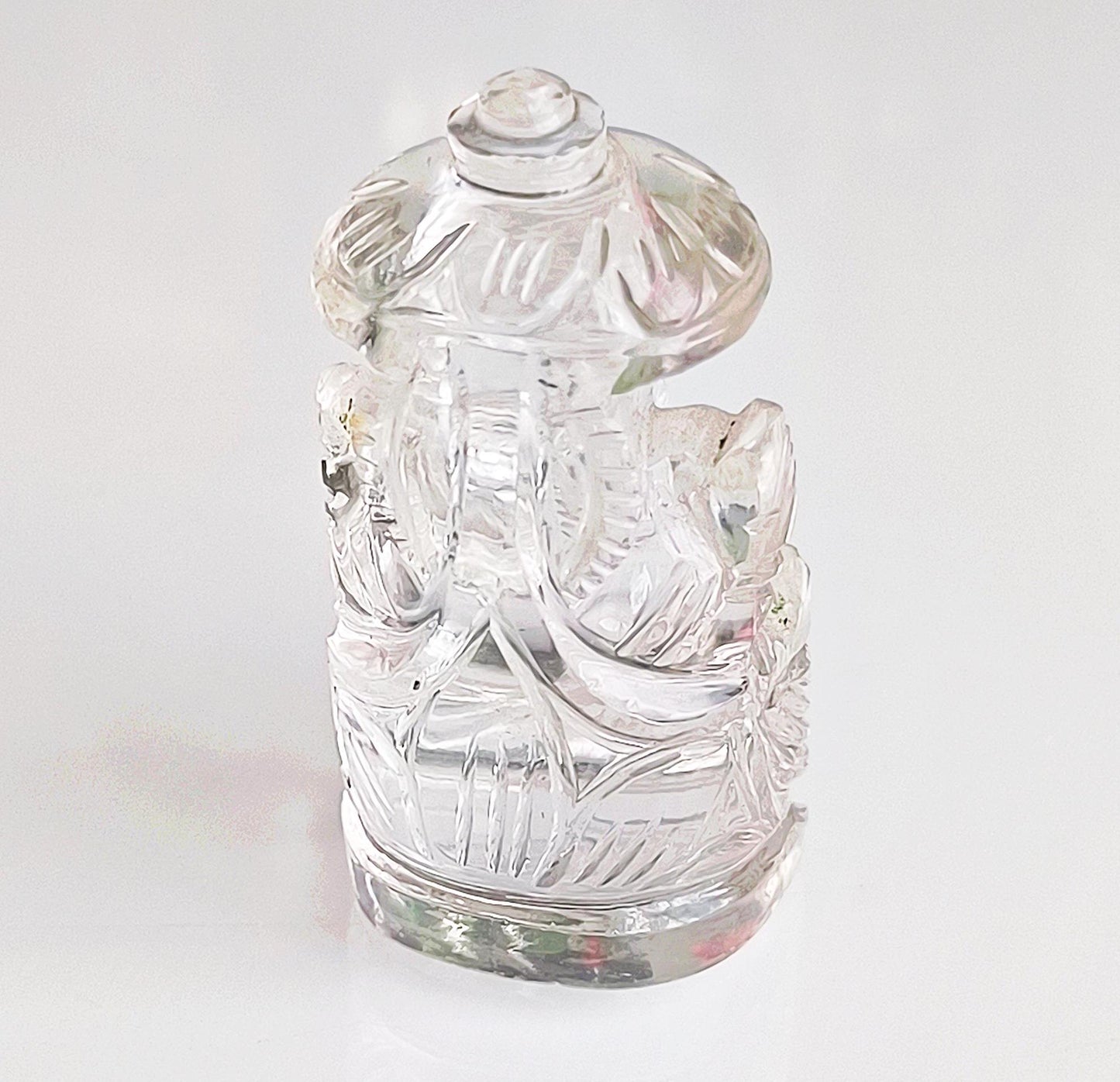 Small Clear Glass Crystal Seated Ganesha Statue, Khmer Ganapati, Hindu Elephant God, 1980s