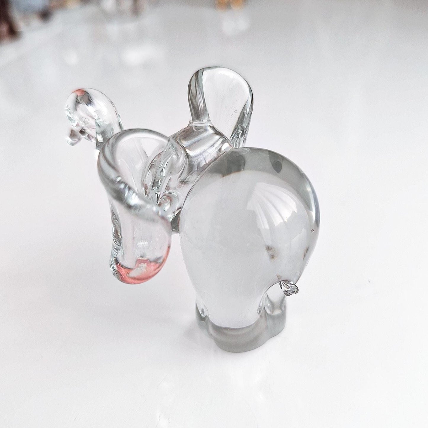 Murano Clear Crystal Glass Elephant Original Sculpture Raised Trunk 1980