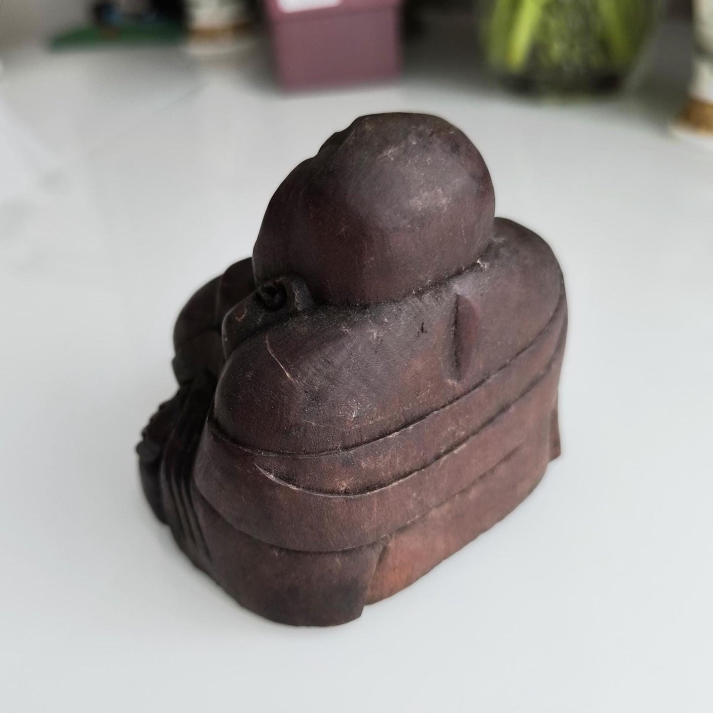 1970 Handmade Wooden Painted Brown Carved Sitting Buddha