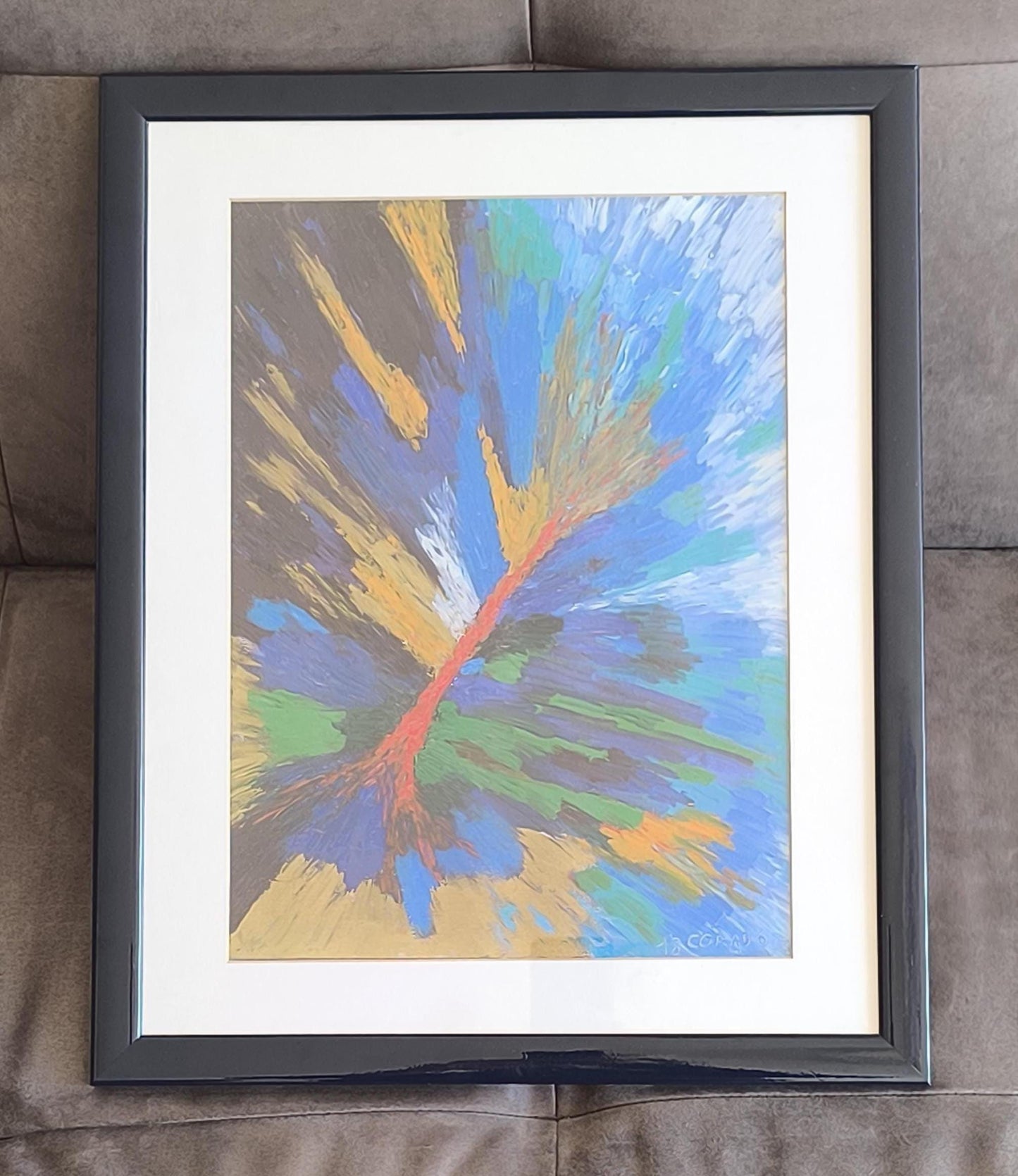 Abstract Acrylic on Cardboard, Signed "18 Corado 715", Italy 1970–1990, Framed