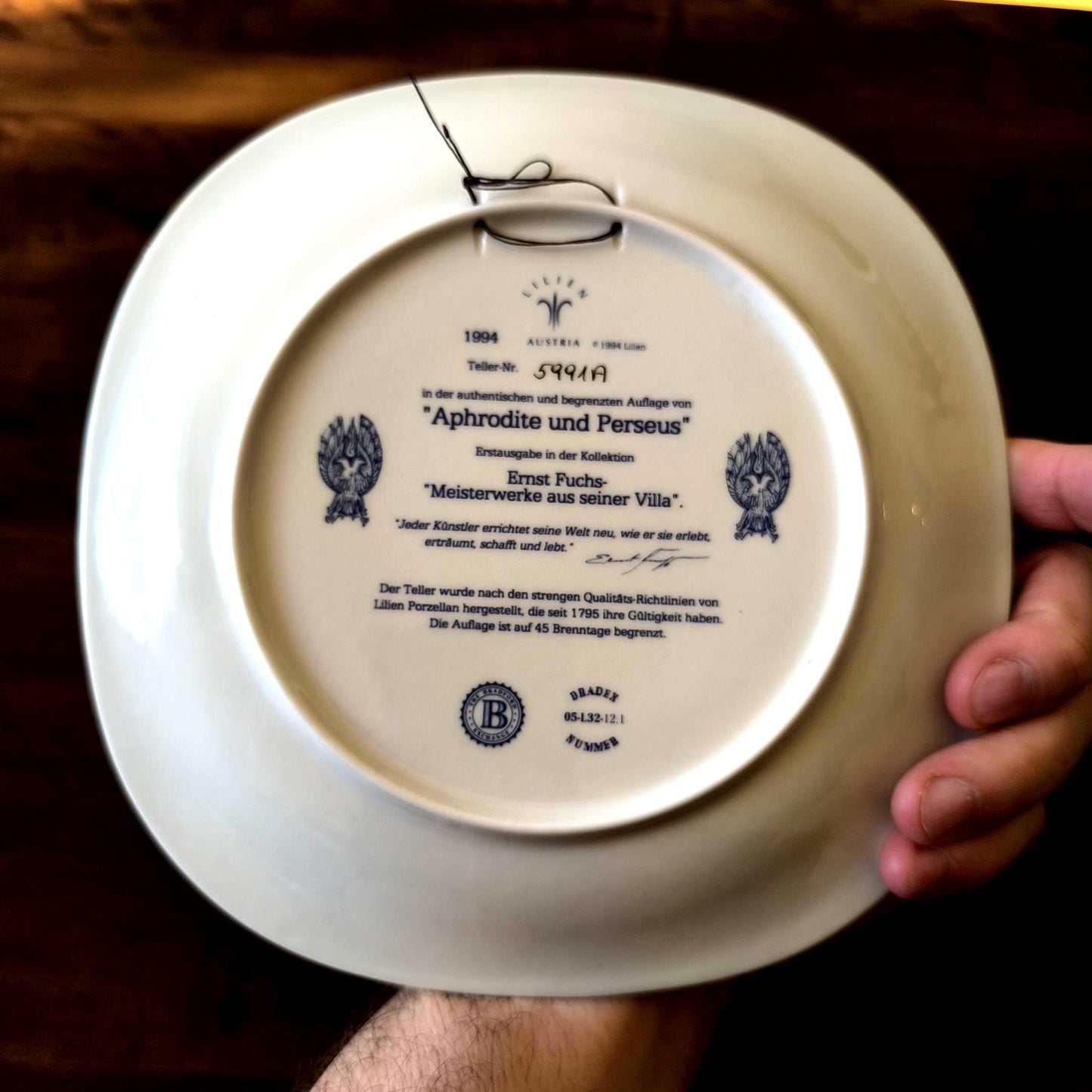 Original Ernst Fuchs Plate "Aphrodite and Perseus", Lilien Porzellan Austria 1994
