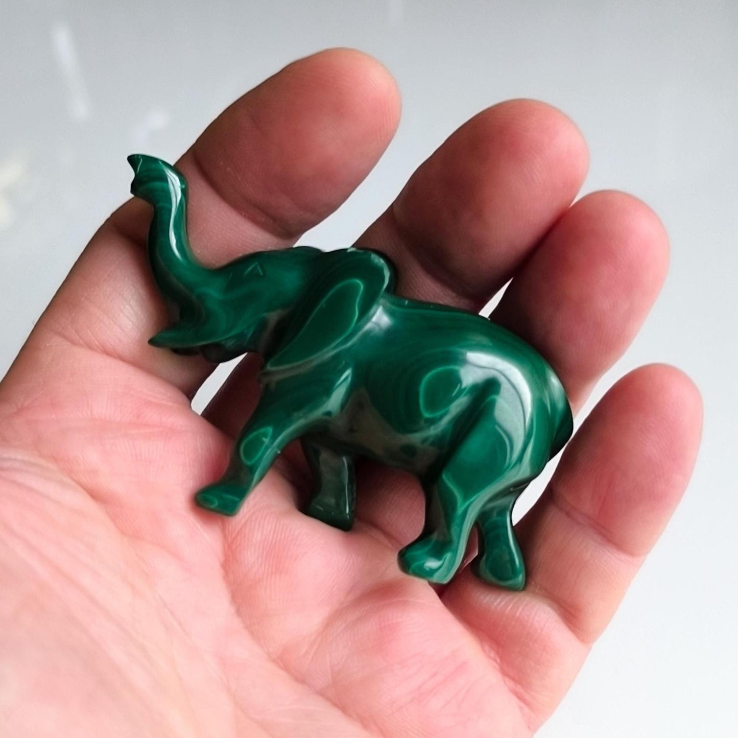 Small green malachite elephant figurine, handmade 1980s