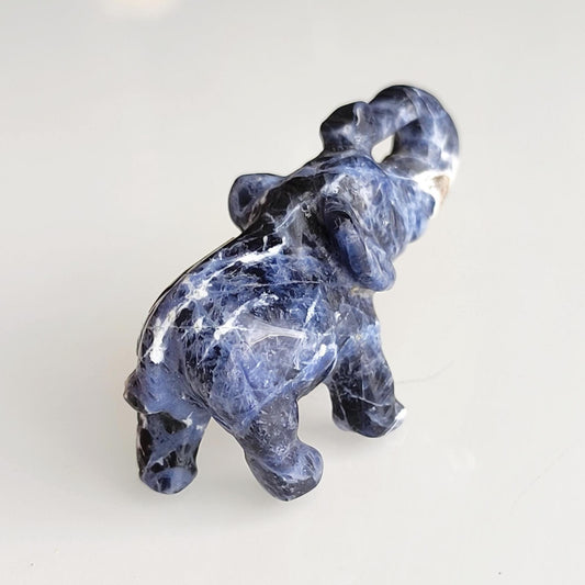 Small Blue Stone Elephant Trunk Lifted Asian Handmade 2000s