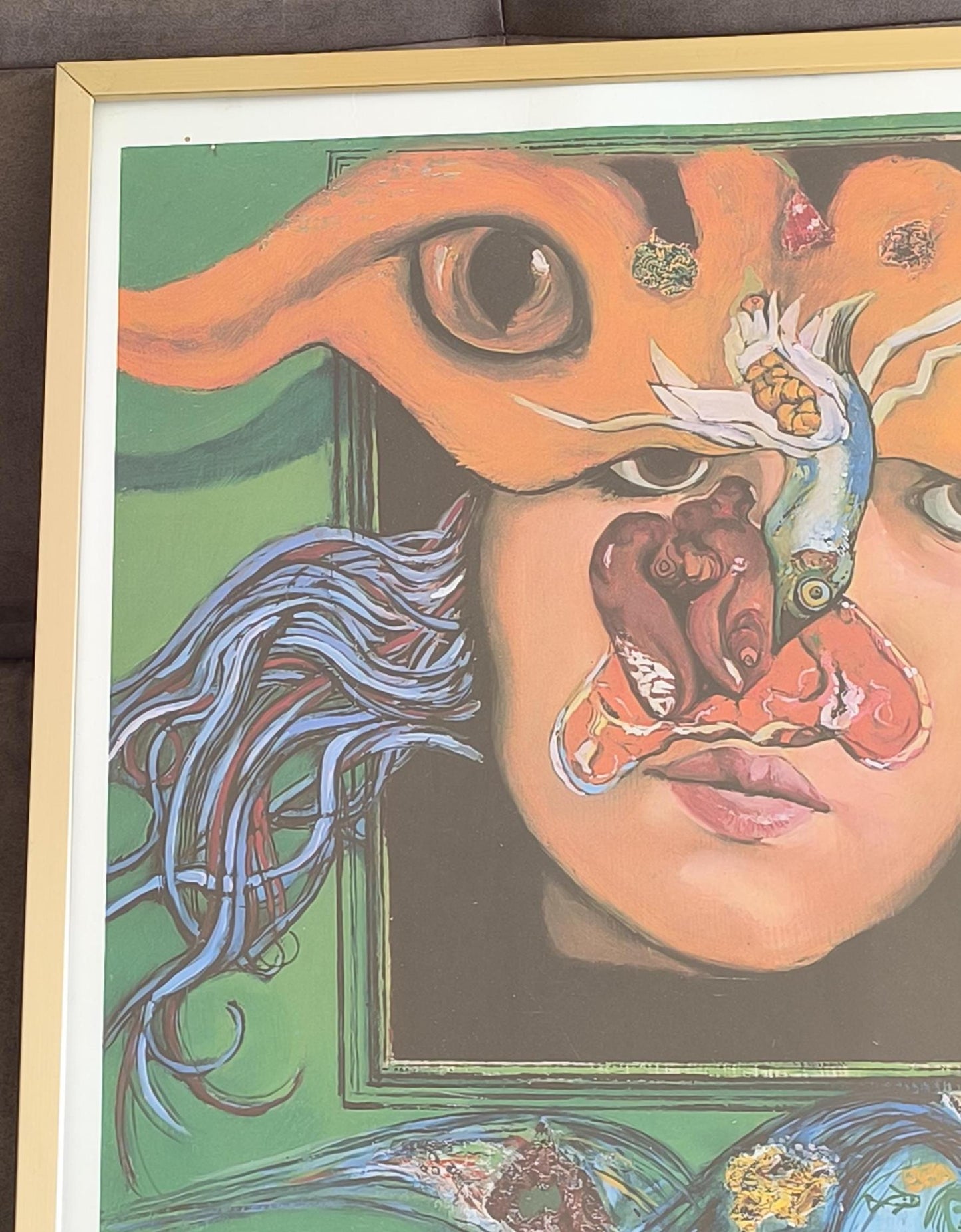 Surreal Etching by Josef Liesler, Face and Eyes, Signed 1971, Framed