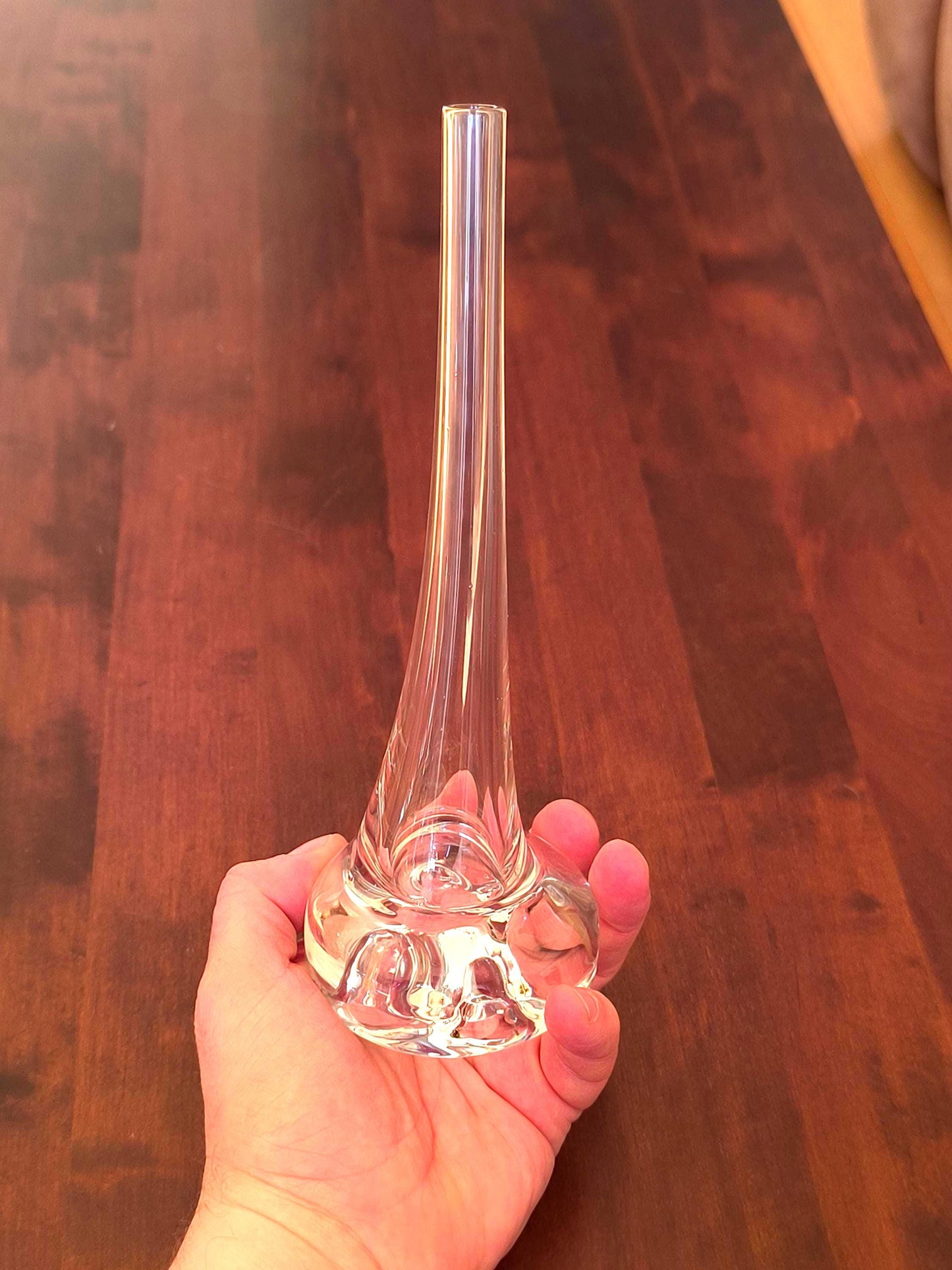 Clear Glass Bubble Base Vase, Mouth Blown European 1980