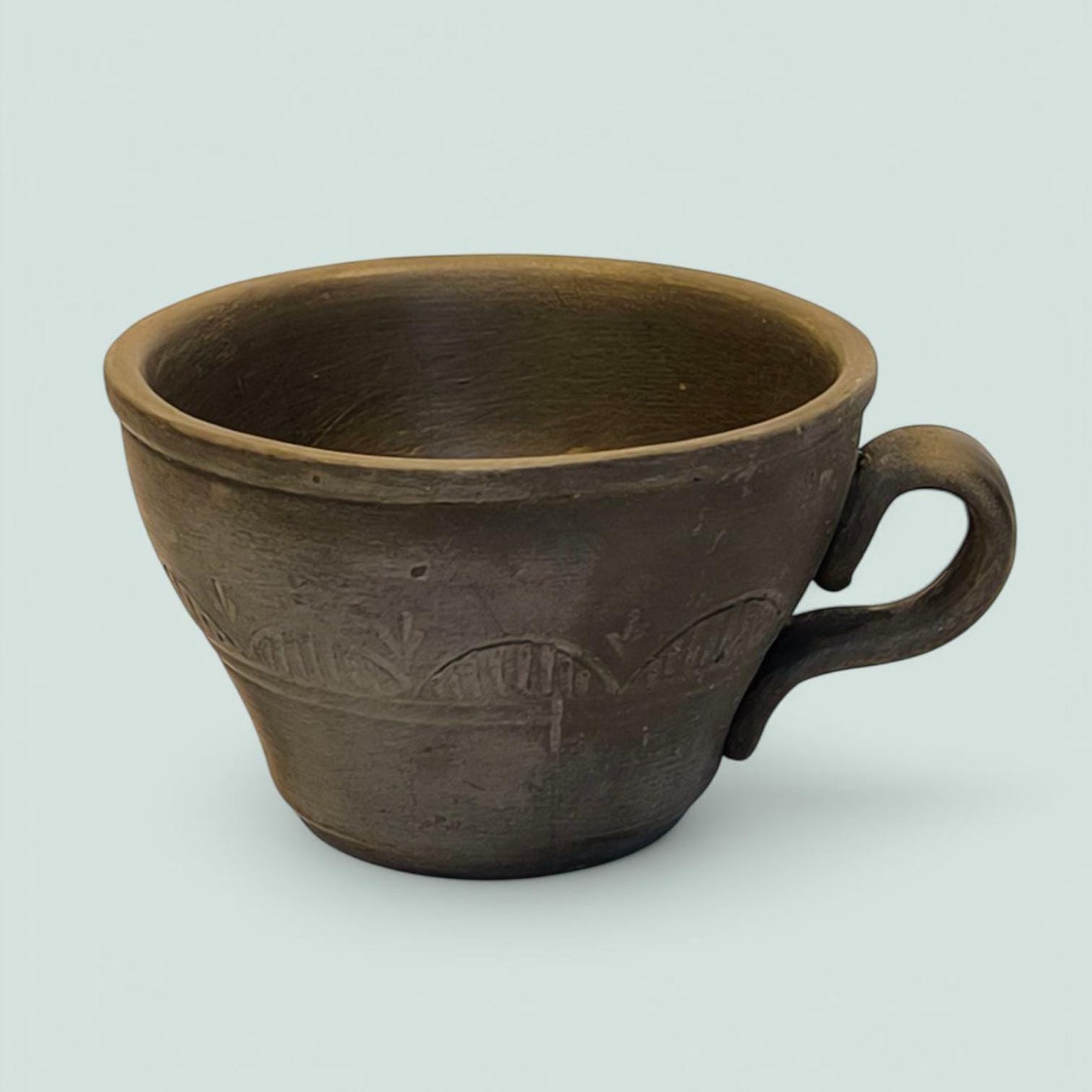 Handmade Clasical Lithuanian Unglazed Brown Clay Mug, 2000s