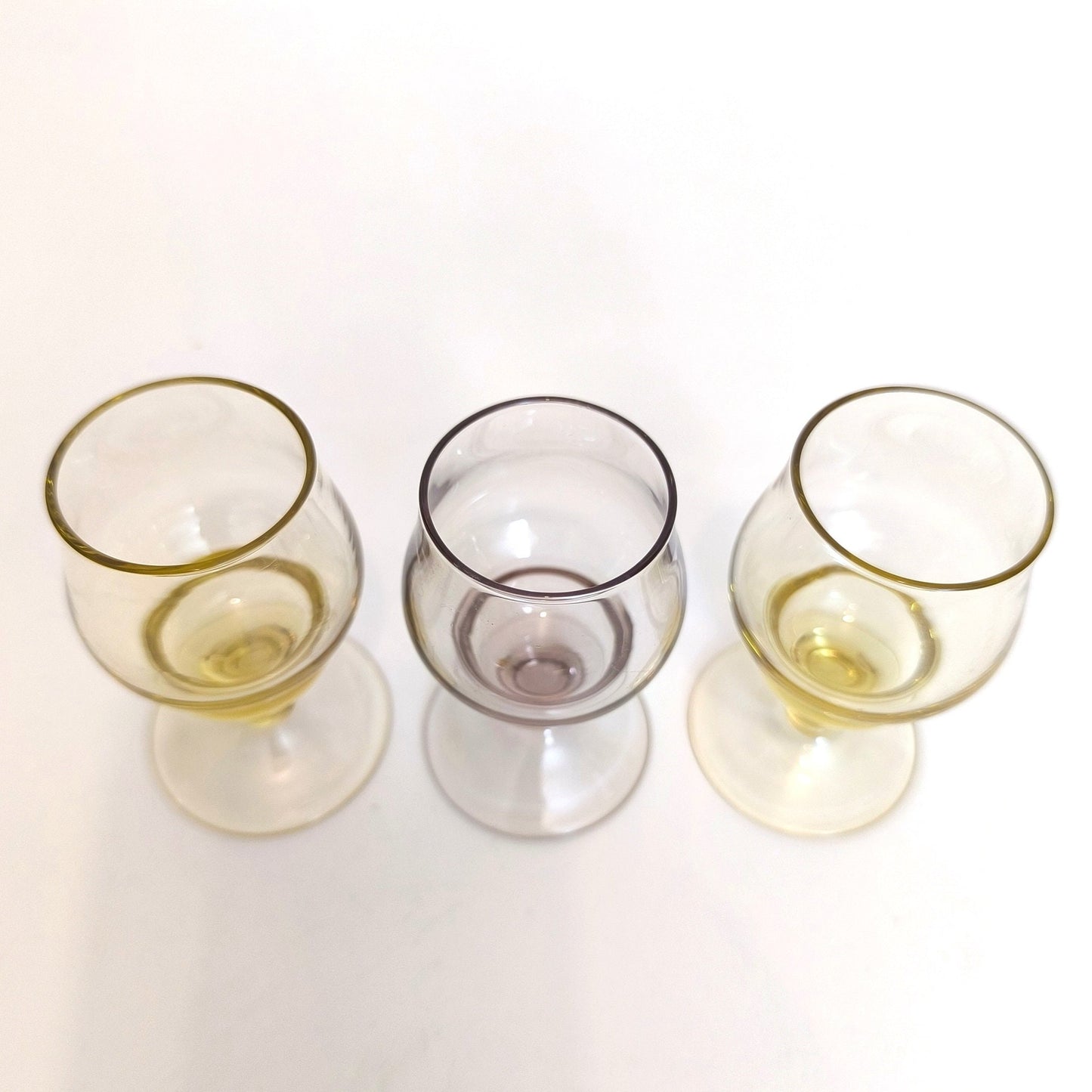 Set of 3 Colorful Shot Glasses (Yellow and Purple), Rare Collectible Lithuanian Shot Cups