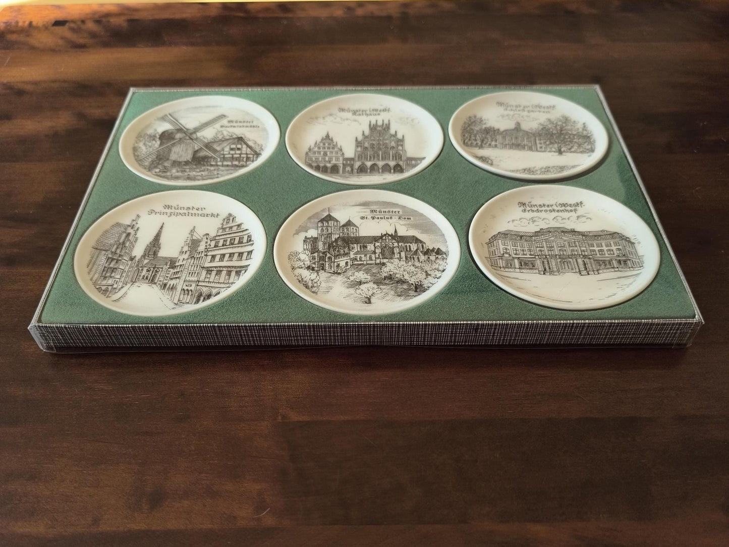 Set of 6 German Coasters with Münster Motifs, Original Box 1980s–1990s