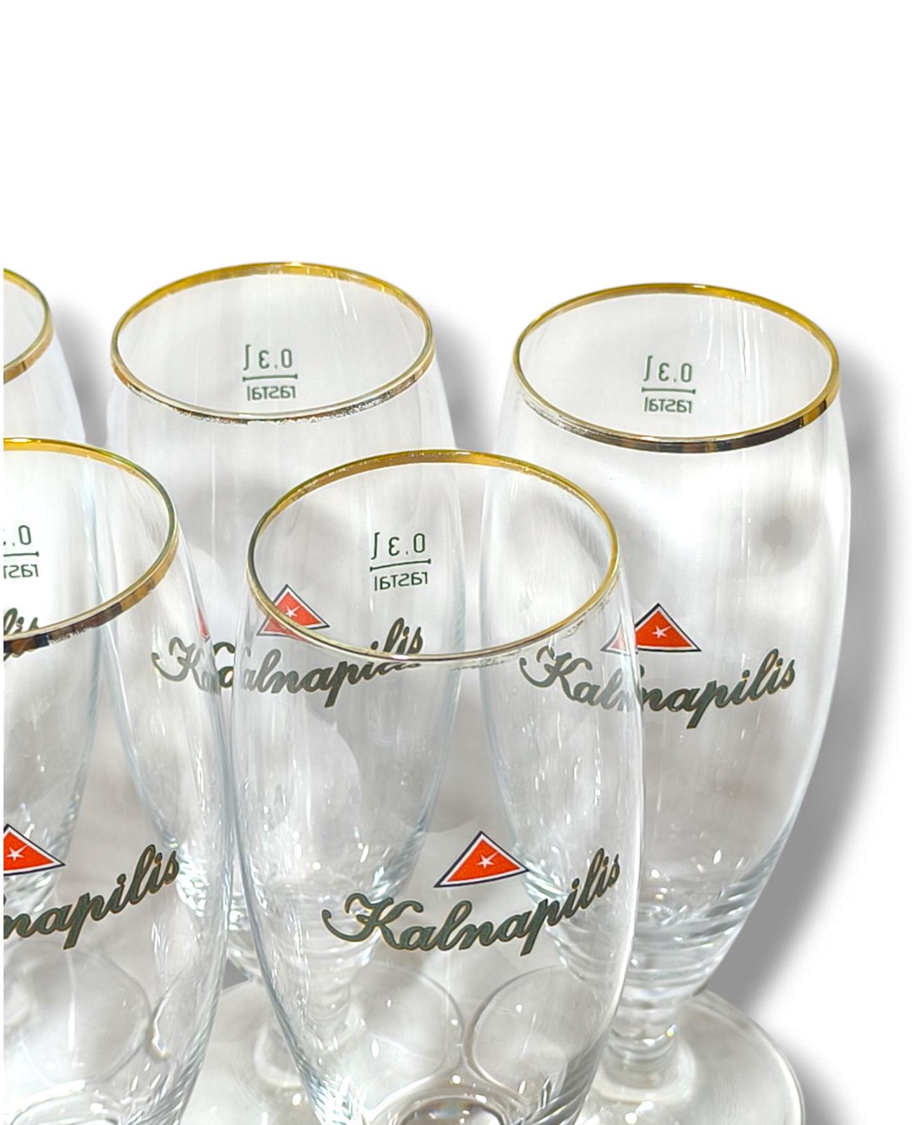 Kalnapilis Beer Glasses Set of 6 Tall 0.3L, Original Lithuania