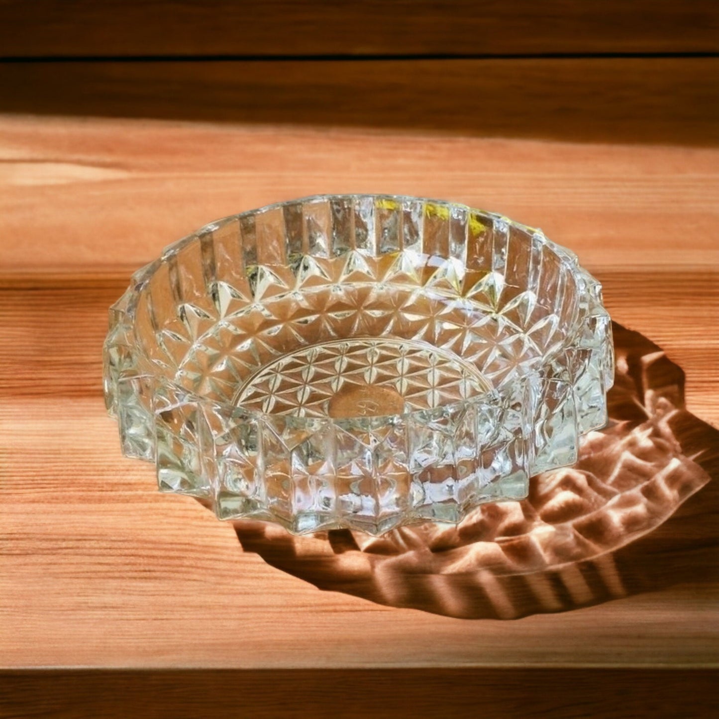 Ribbed Crystal Serving Bowl: Heavy Clear Glass Candy Dish, 1970s