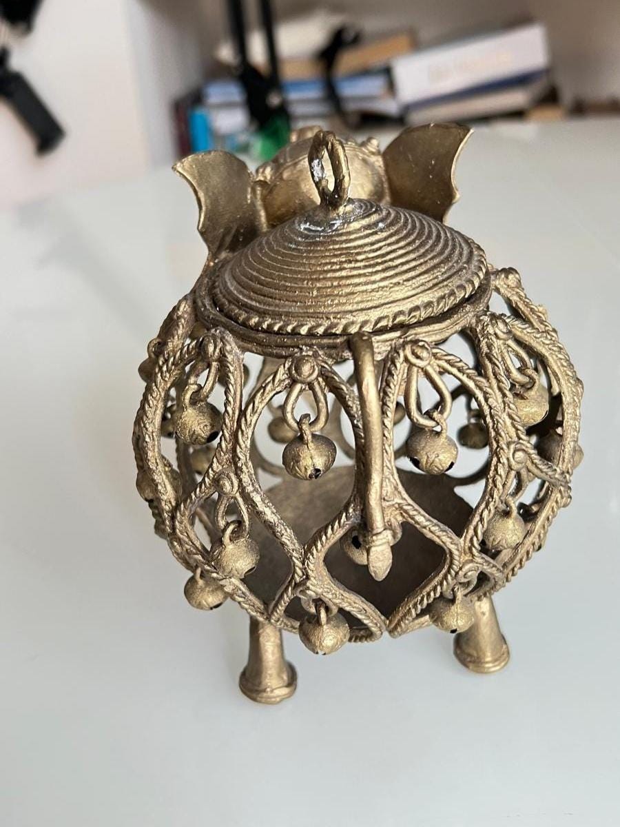 Metal Elephant Lantern Candle Holder with Brass-Tone Finish, 1970s
