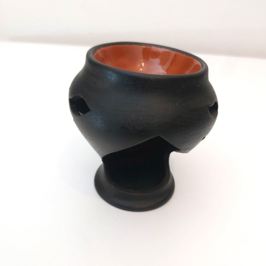 Vintage Black Matte Ceramic Oil Burner: Tea Light Wax Warmer