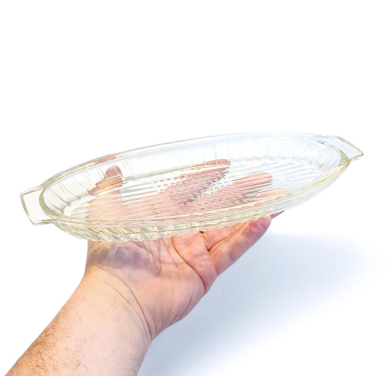Crystal Serving Dish with Handles, Vintage Clear Glass Salad Bowl or Herring Platter, 1970s