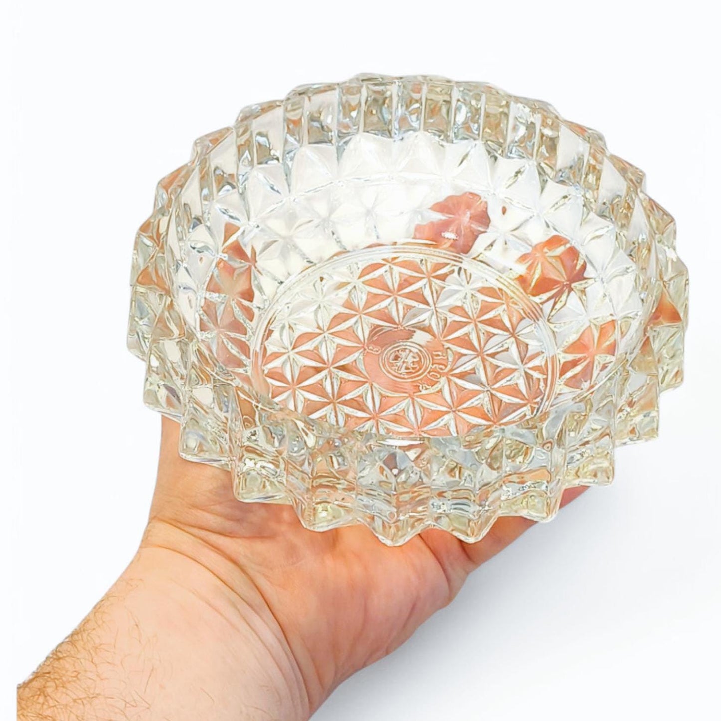 Ribbed Crystal Serving Bowl: Heavy Clear Glass Candy Dish, 1970s
