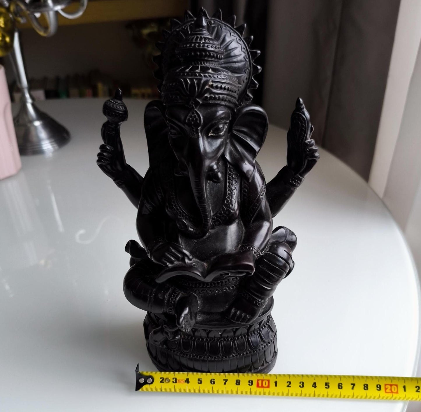 Collectible Ganesha Statue, Vintage 16 cm Black Resin Hindu Elephant God Figurine, 1990s